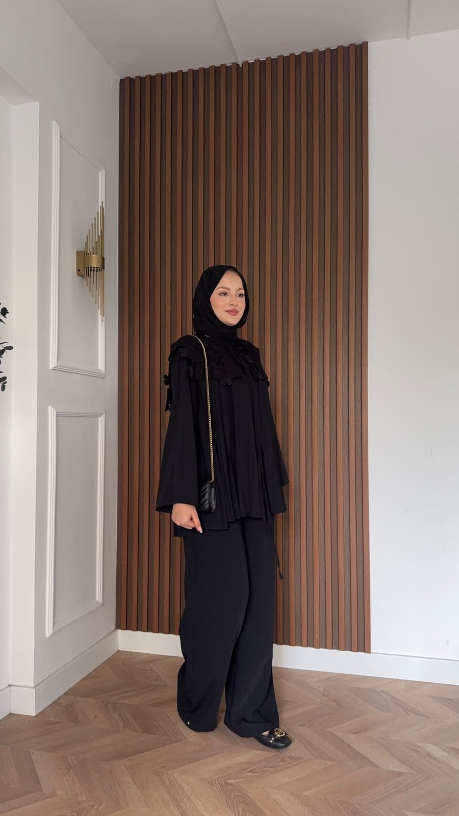MEYSADESIGN PANTOLON TAKIM Dantel Yakalı Pileli İkili Takım Siyah