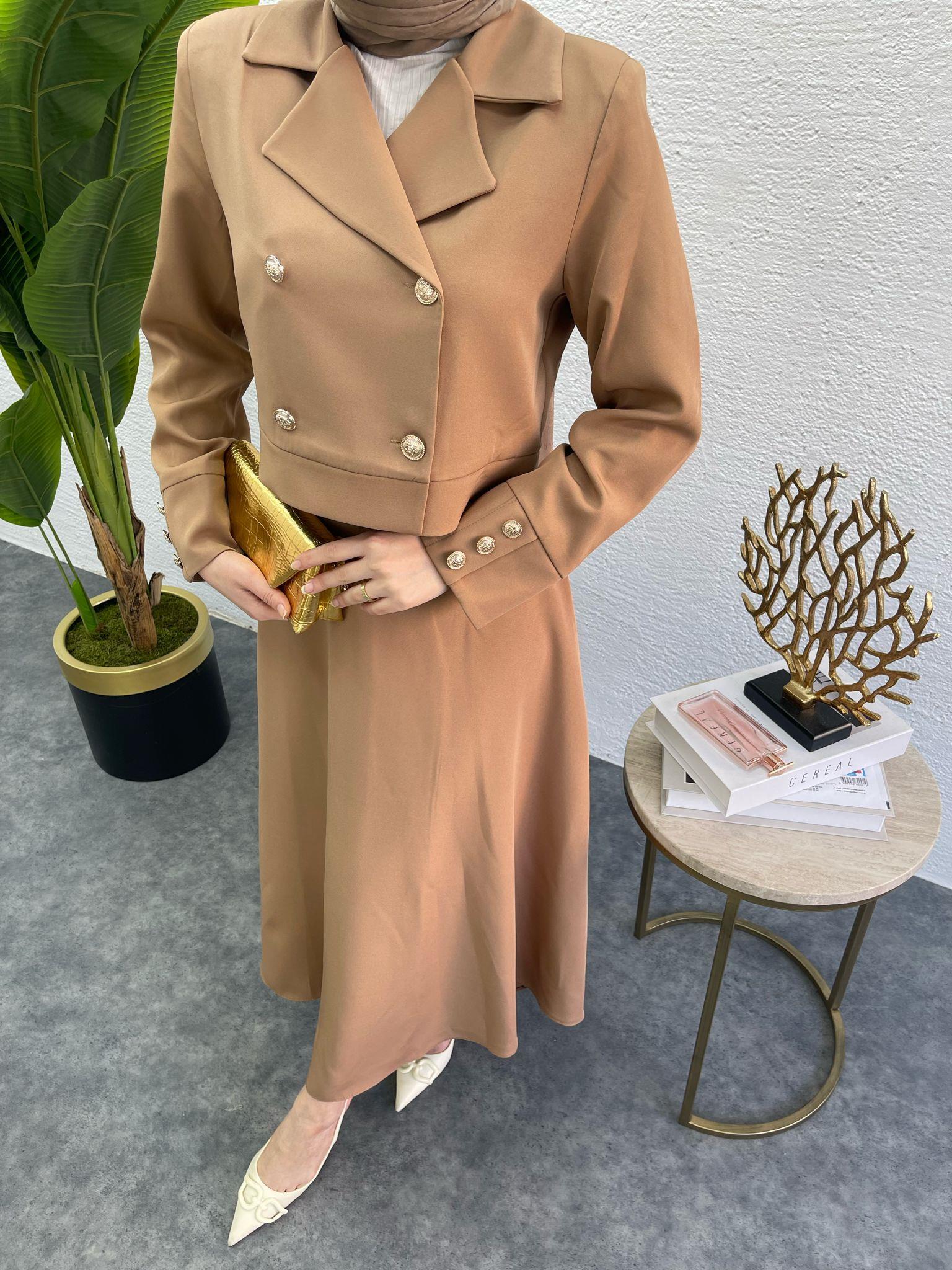 MEYSADESIGN PANTOLON TAKIM Diana Krep İkili Takım Kahve