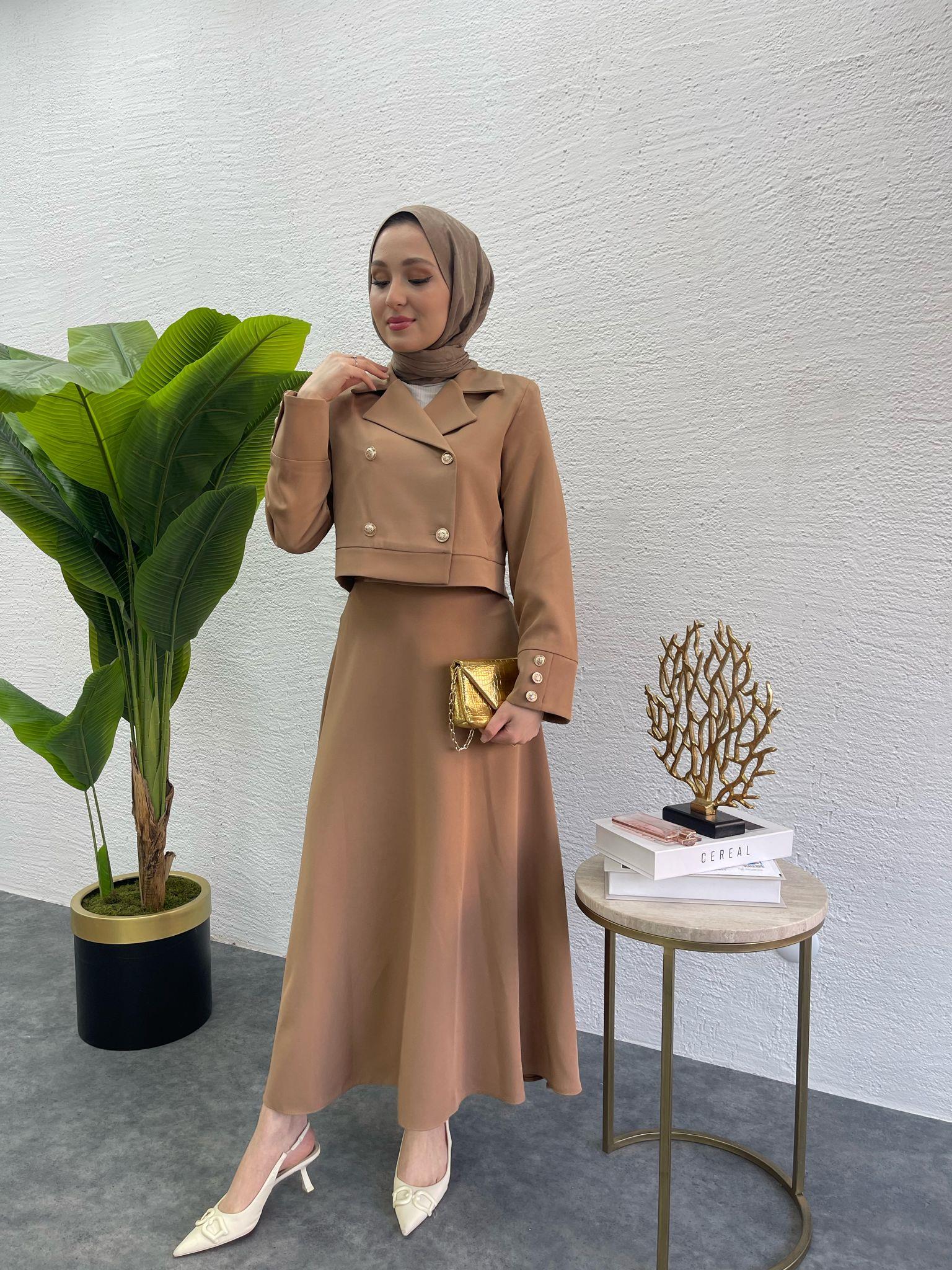 MEYSADESIGN PANTOLON TAKIM Diana Krep İkili Takım Kahve