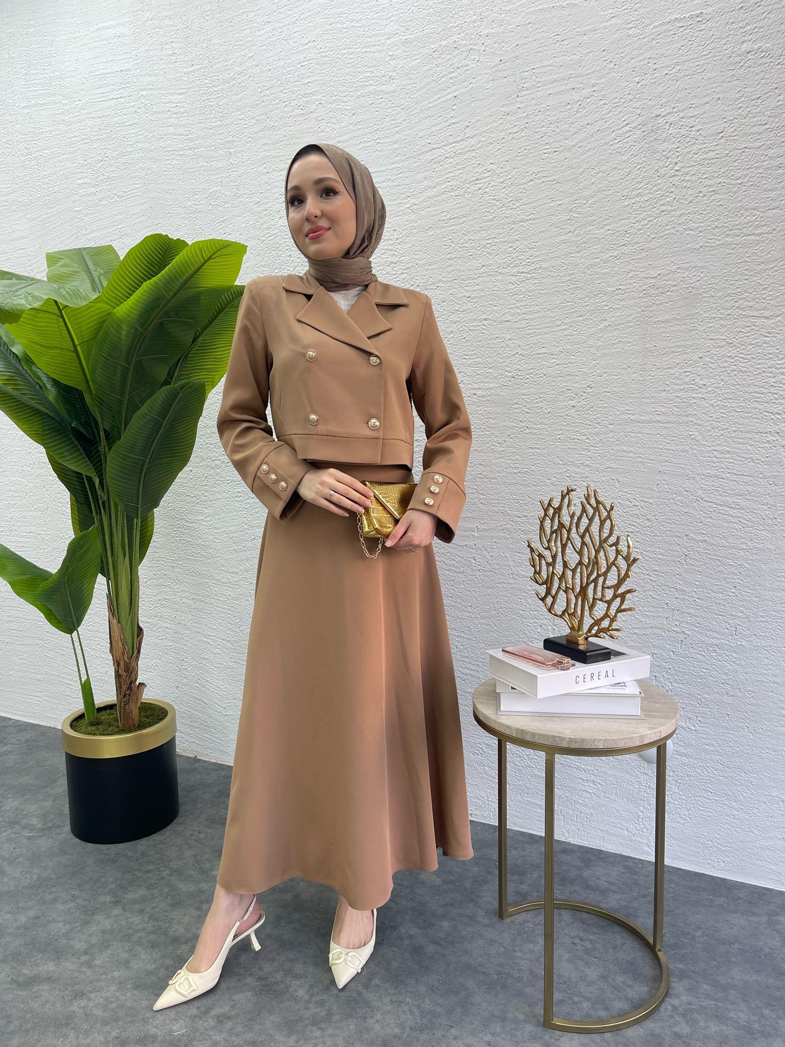 MEYSADESIGN PANTOLON TAKIM Diana Krep İkili Takım Kahve