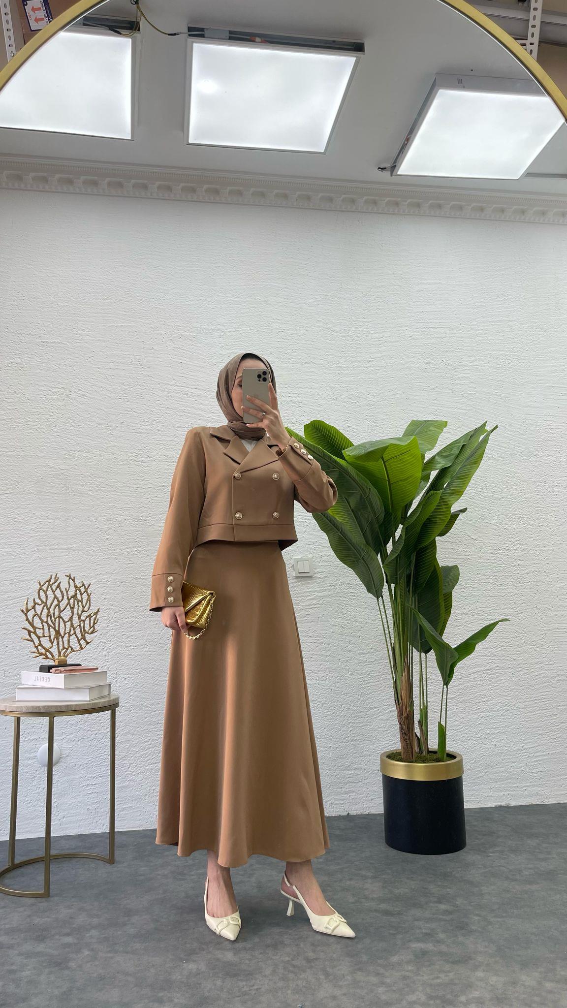 MEYSADESIGN PANTOLON TAKIM Diana Krep İkili Takım Kahve