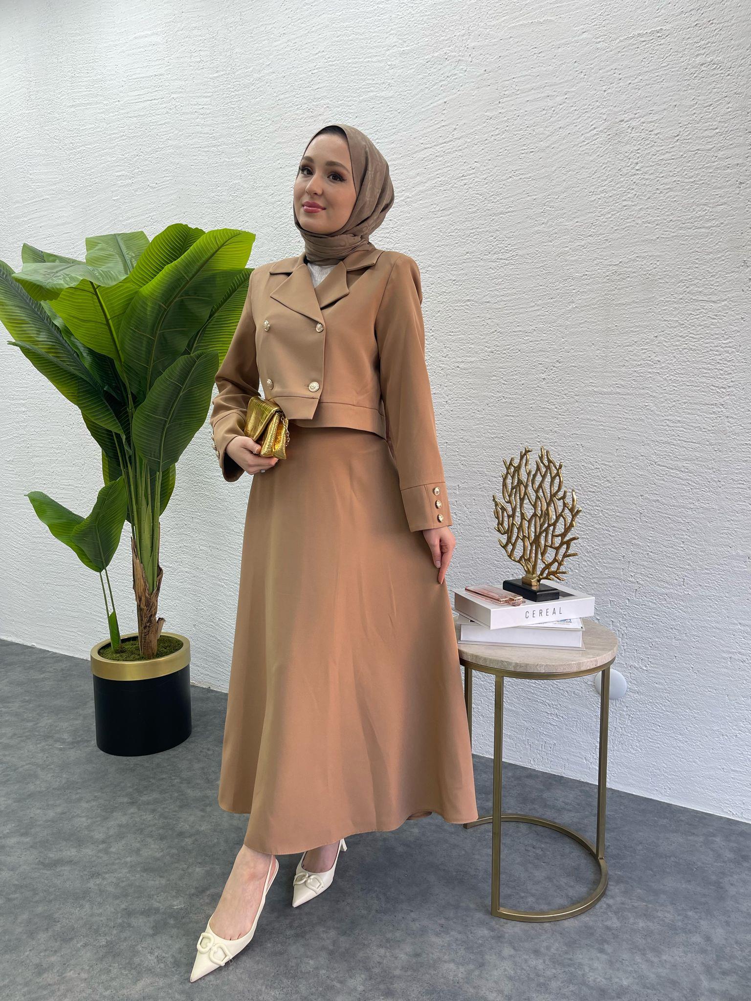 MEYSADESIGN PANTOLON TAKIM Diana Krep İkili Takım Kahve