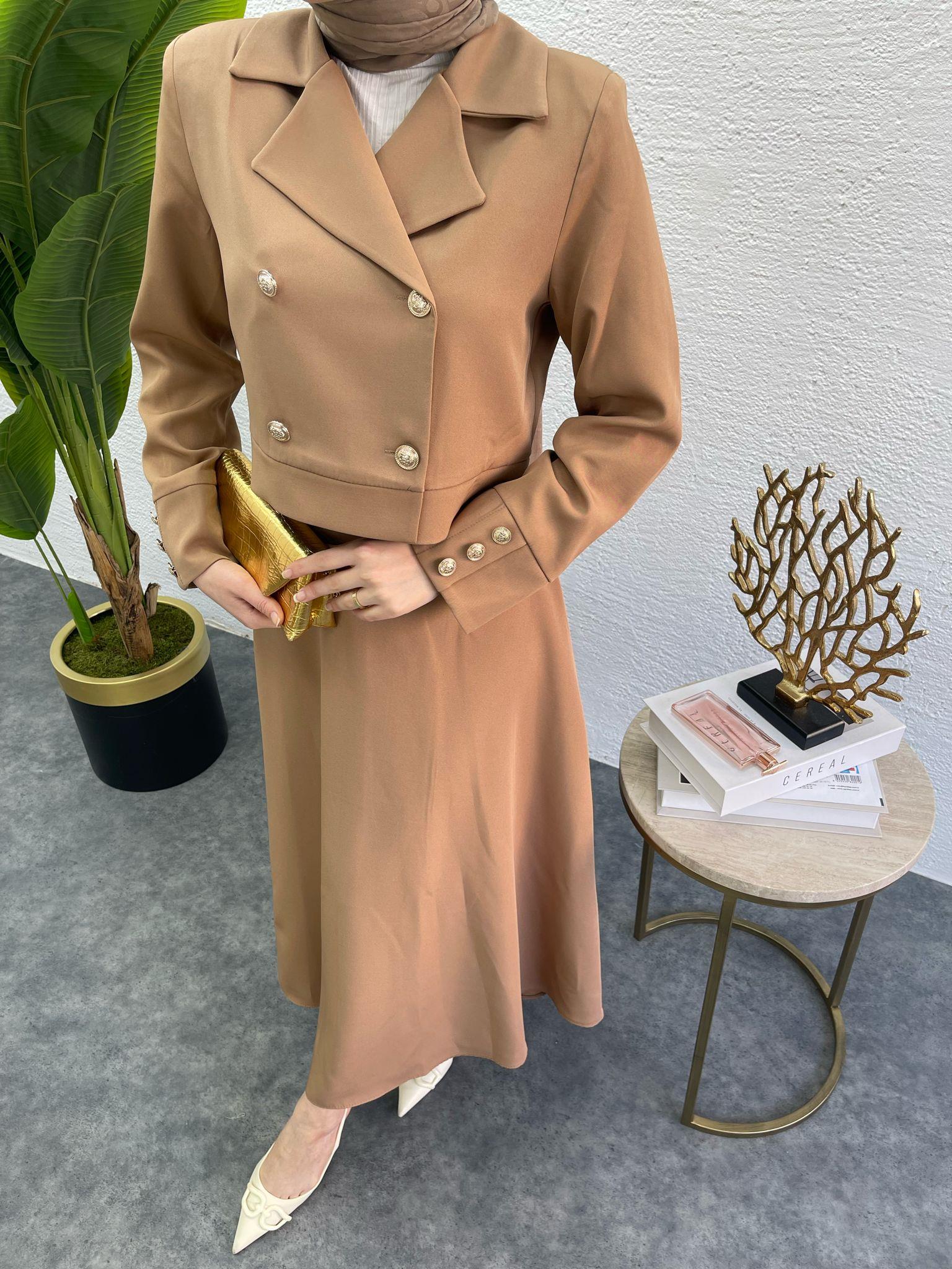 MEYSADESIGN PANTOLON TAKIM Diana Krep İkili Takım Kahve
