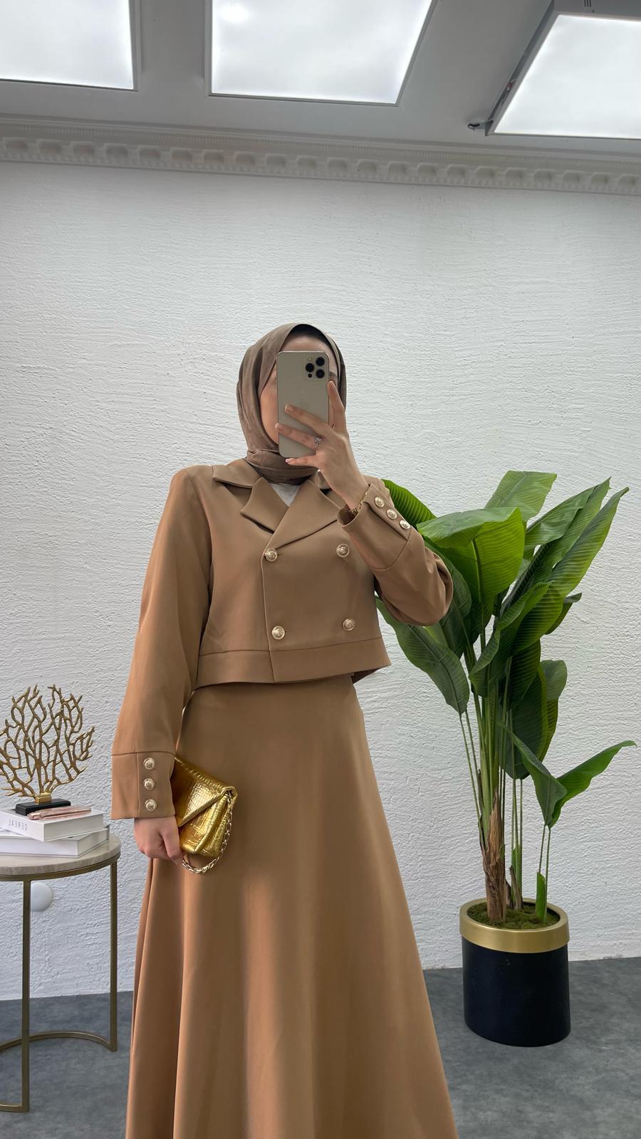 MEYSADESIGN PANTOLON TAKIM Diana Krep İkili Takım Kahve