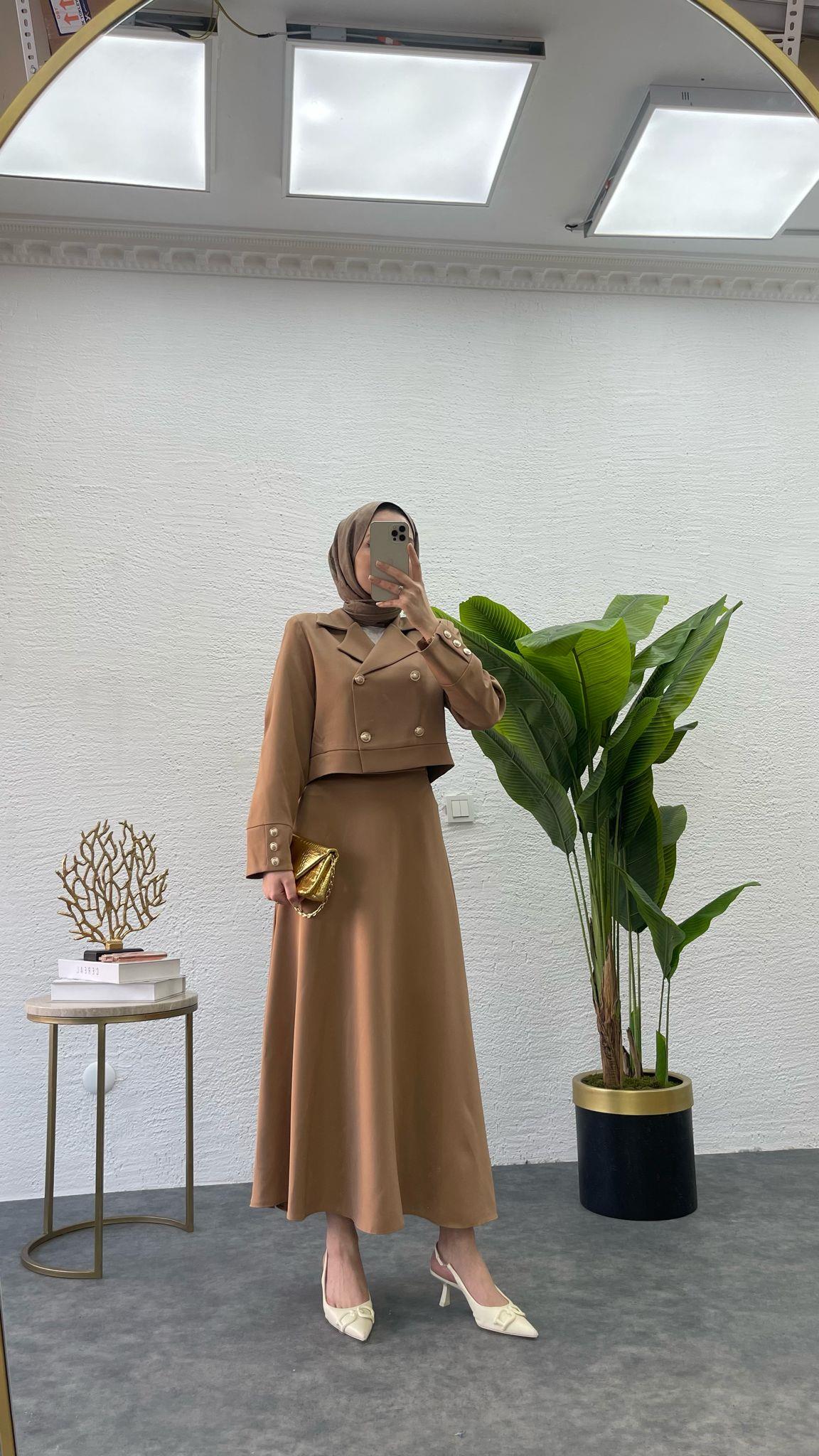 MEYSADESIGN PANTOLON TAKIM Diana Krep İkili Takım Kahve