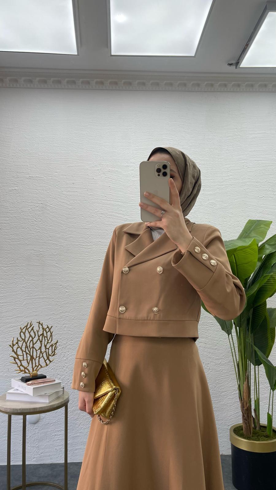 MEYSADESIGN PANTOLON TAKIM Diana Krep İkili Takım Kahve
