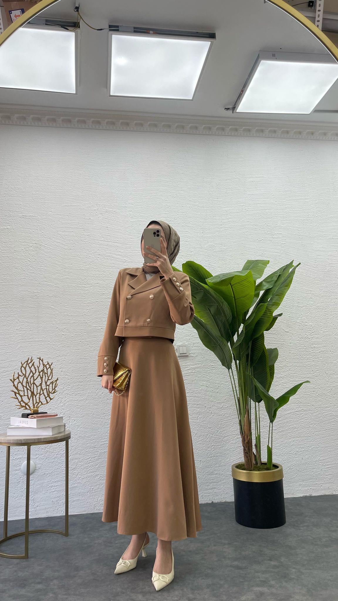 MEYSADESIGN PANTOLON TAKIM Diana Krep İkili Takım Kahve