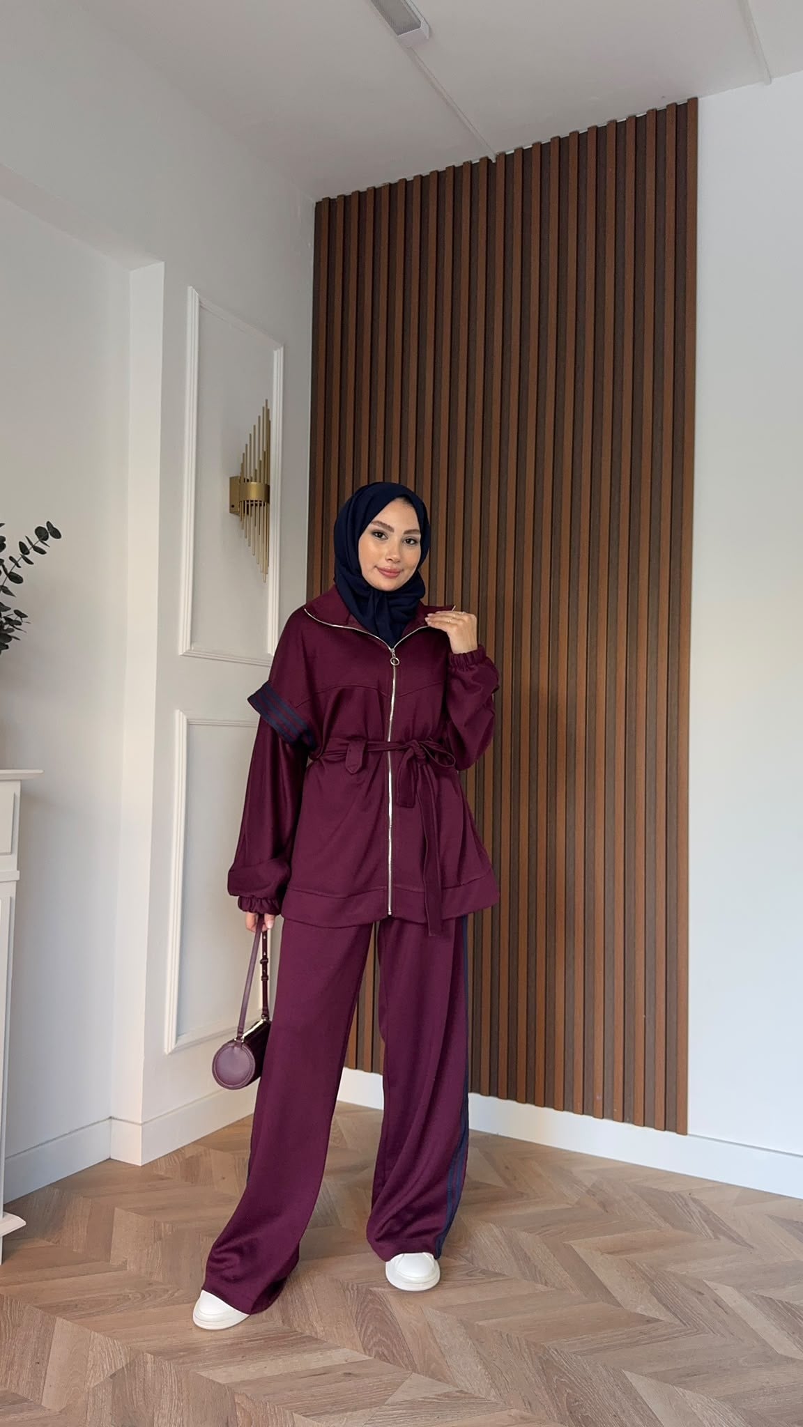 MEYSADESIGN PANTOLON TAKIM Dima Çizgili Eşofman Takımı Bordo