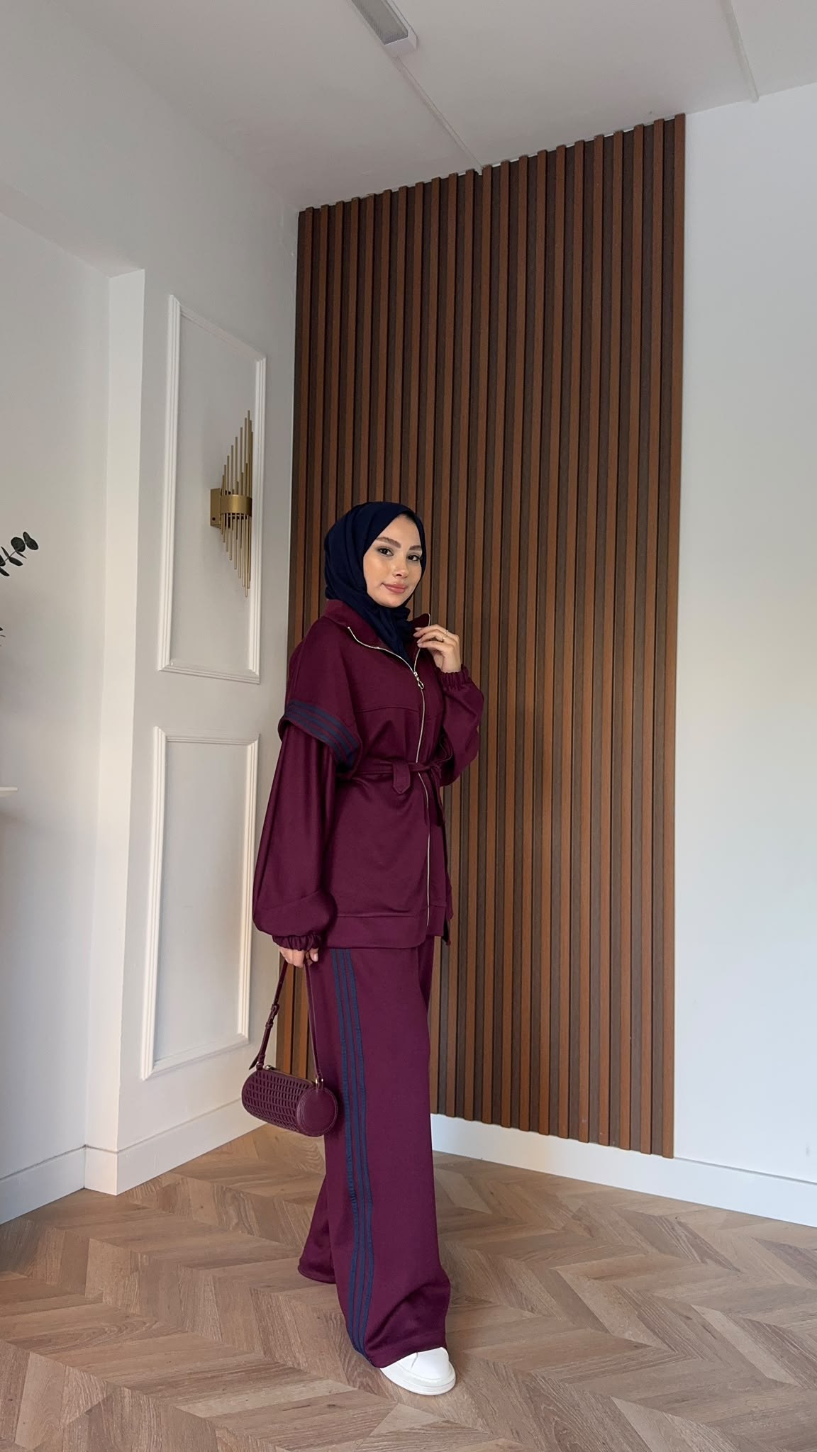 MEYSADESIGN PANTOLON TAKIM Dima Çizgili Eşofman Takımı Bordo