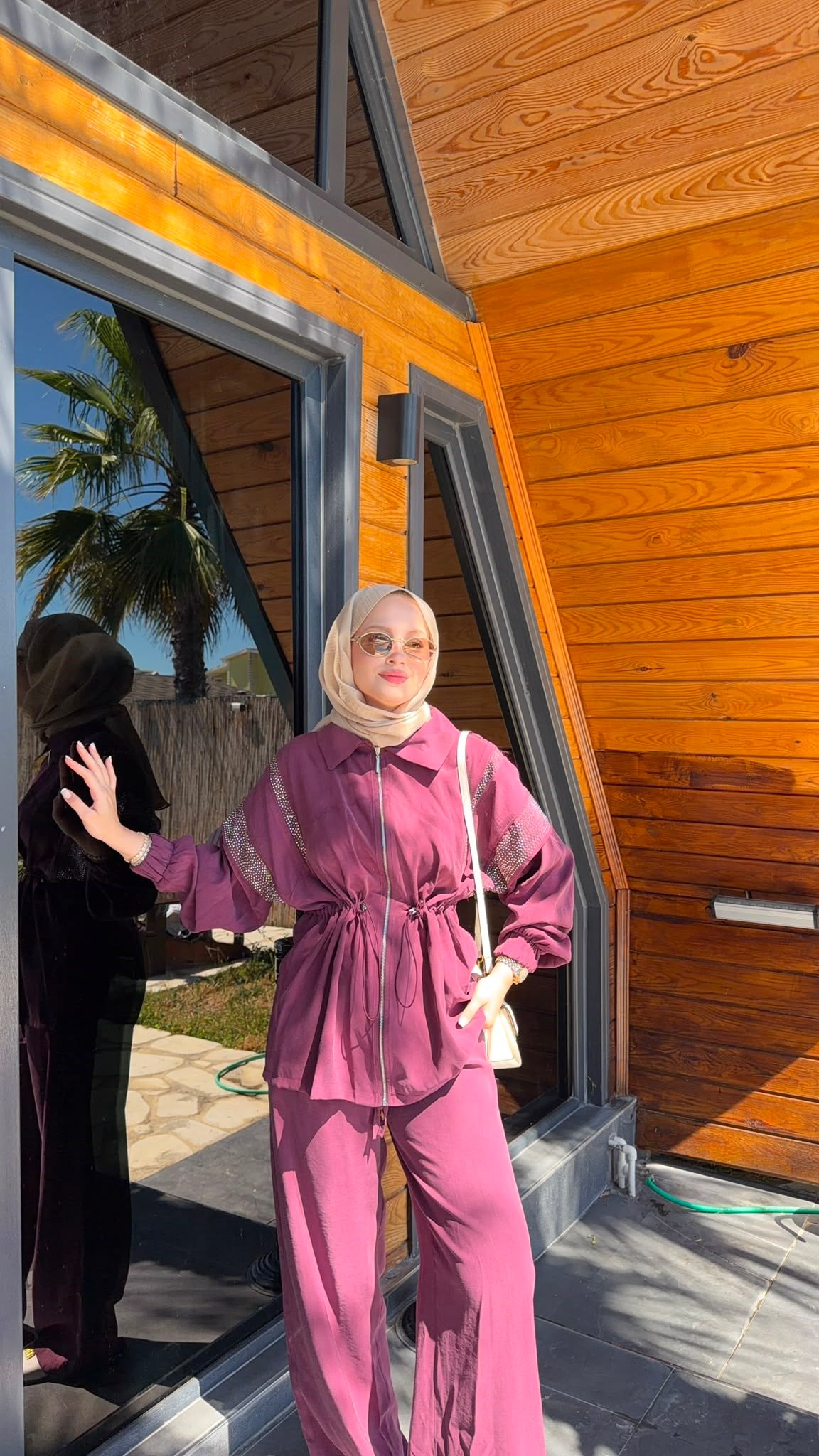 MEYSADESIGN PANTOLON TAKIM Disa Taşlı Tensel Takım Bordo