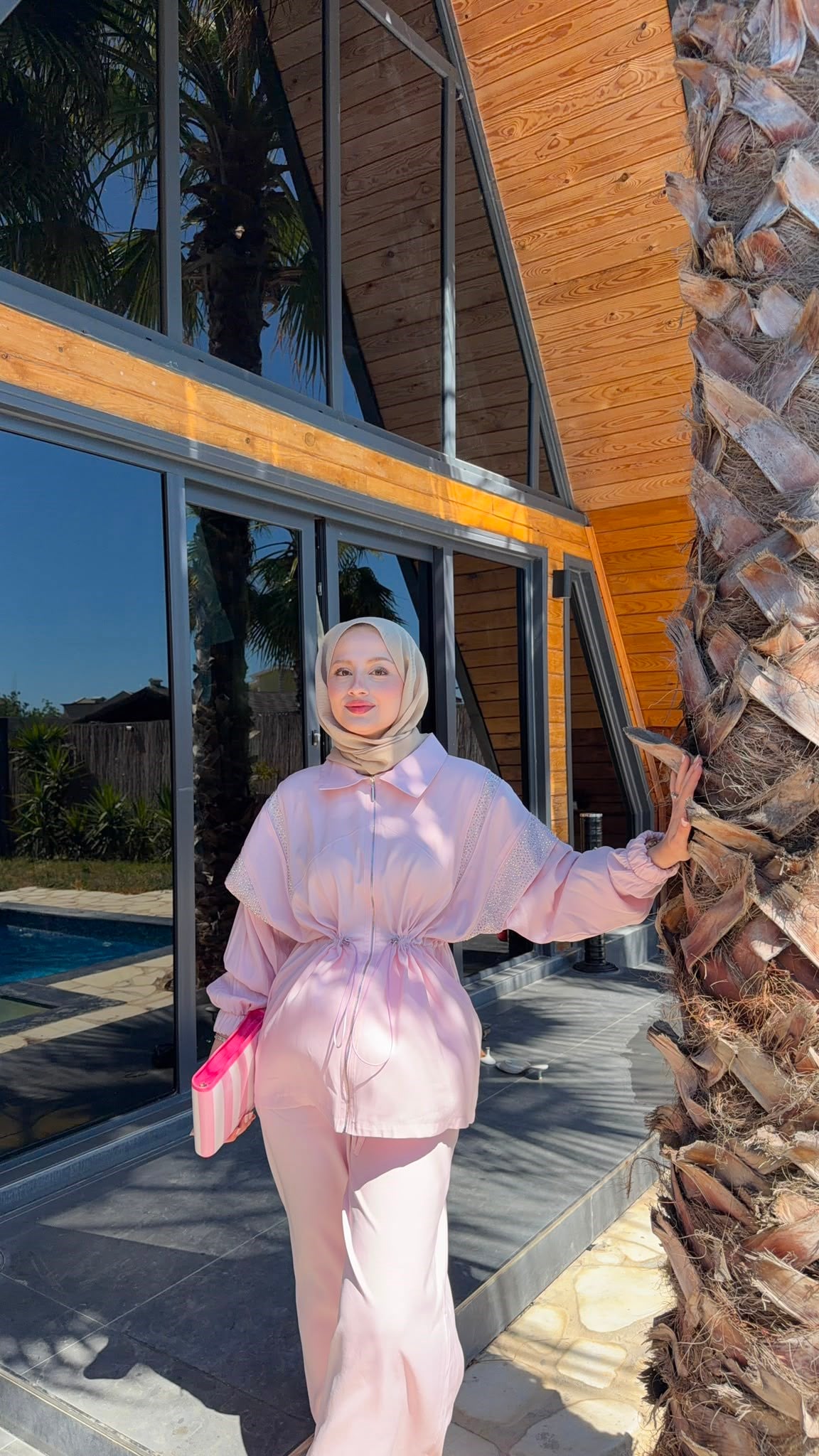 MEYSADESIGN PANTOLON TAKIM Disa Taşlı Tensel Takım Pembe