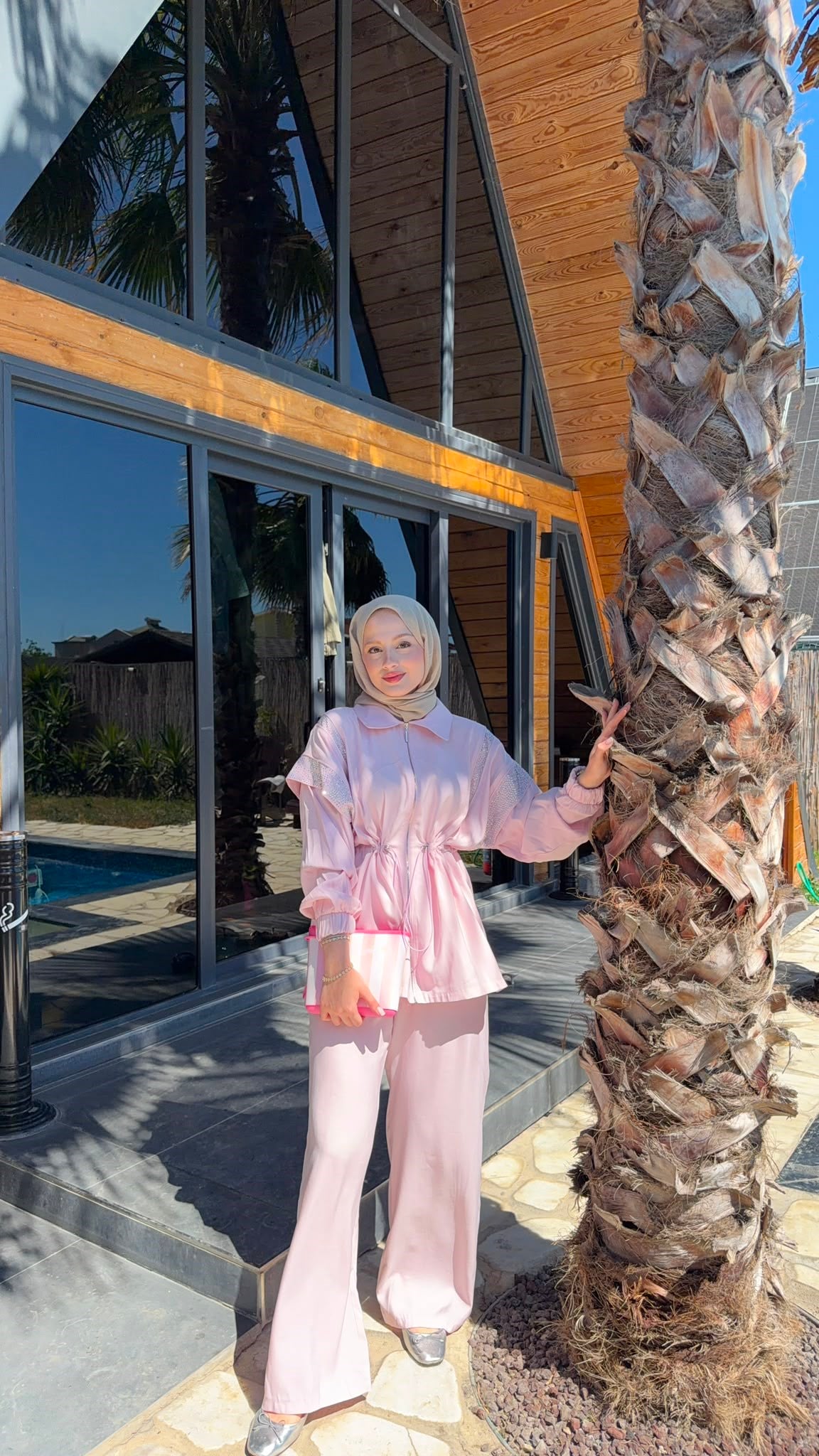 MEYSADESIGN PANTOLON TAKIM Disa Taşlı Tensel Takım Pembe