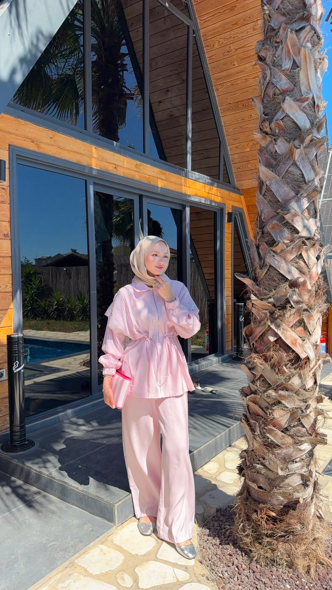 MEYSADESIGN PANTOLON TAKIM Disa Taşlı Tensel Takım Pembe