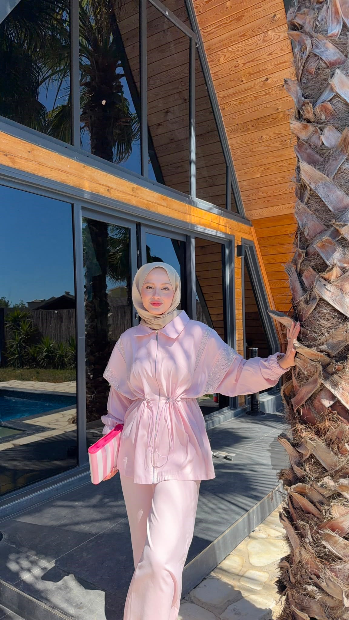 MEYSADESIGN PANTOLON TAKIM Disa Taşlı Tensel Takım Pembe