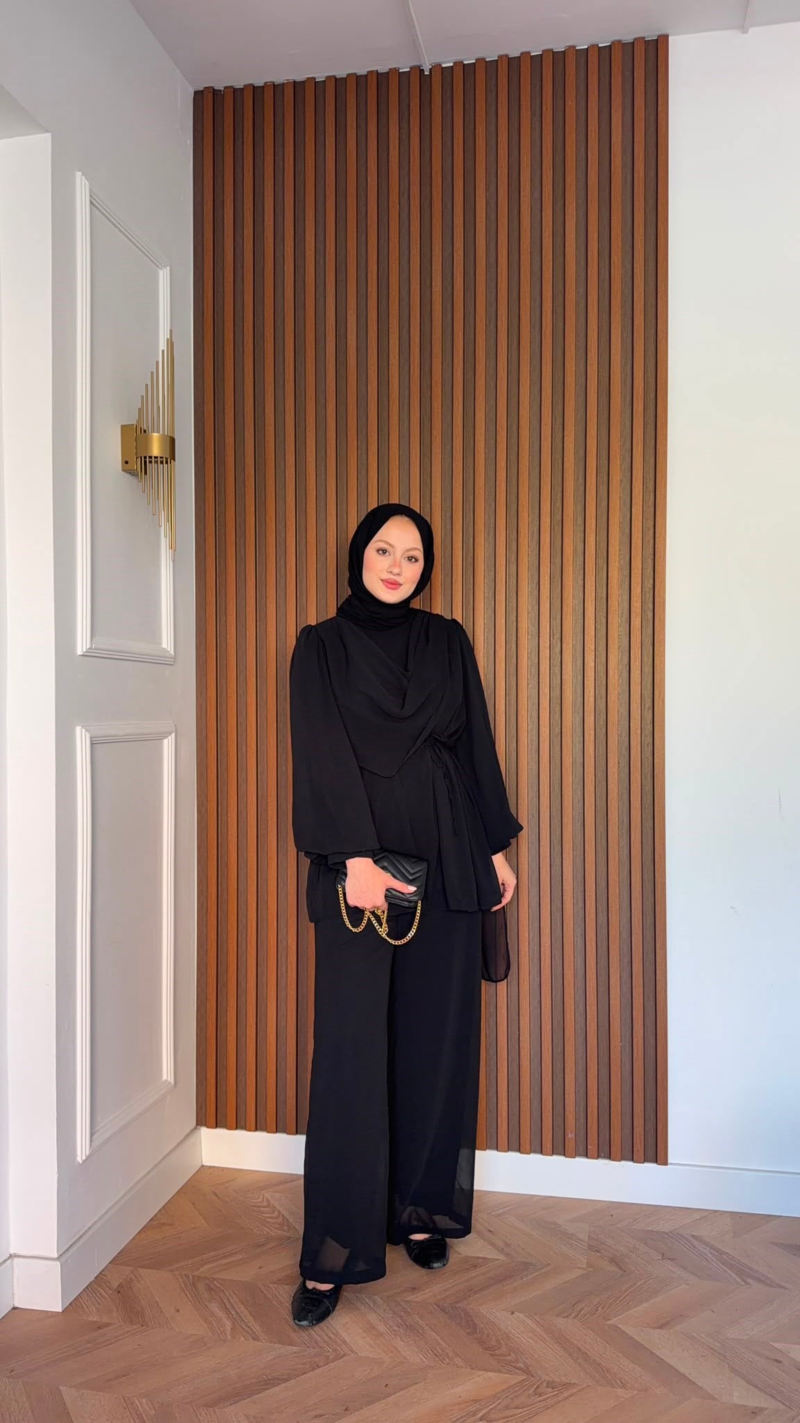 MEYSADESIGN PANTOLON TAKIM Drape Detaylı Şifon Takım Siyah