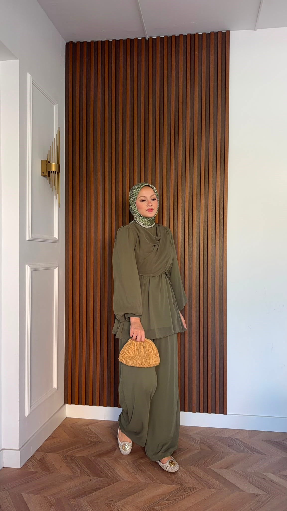 MEYSADESIGN PANTOLON TAKIM Drape Detaylı Şifon Takım Haki