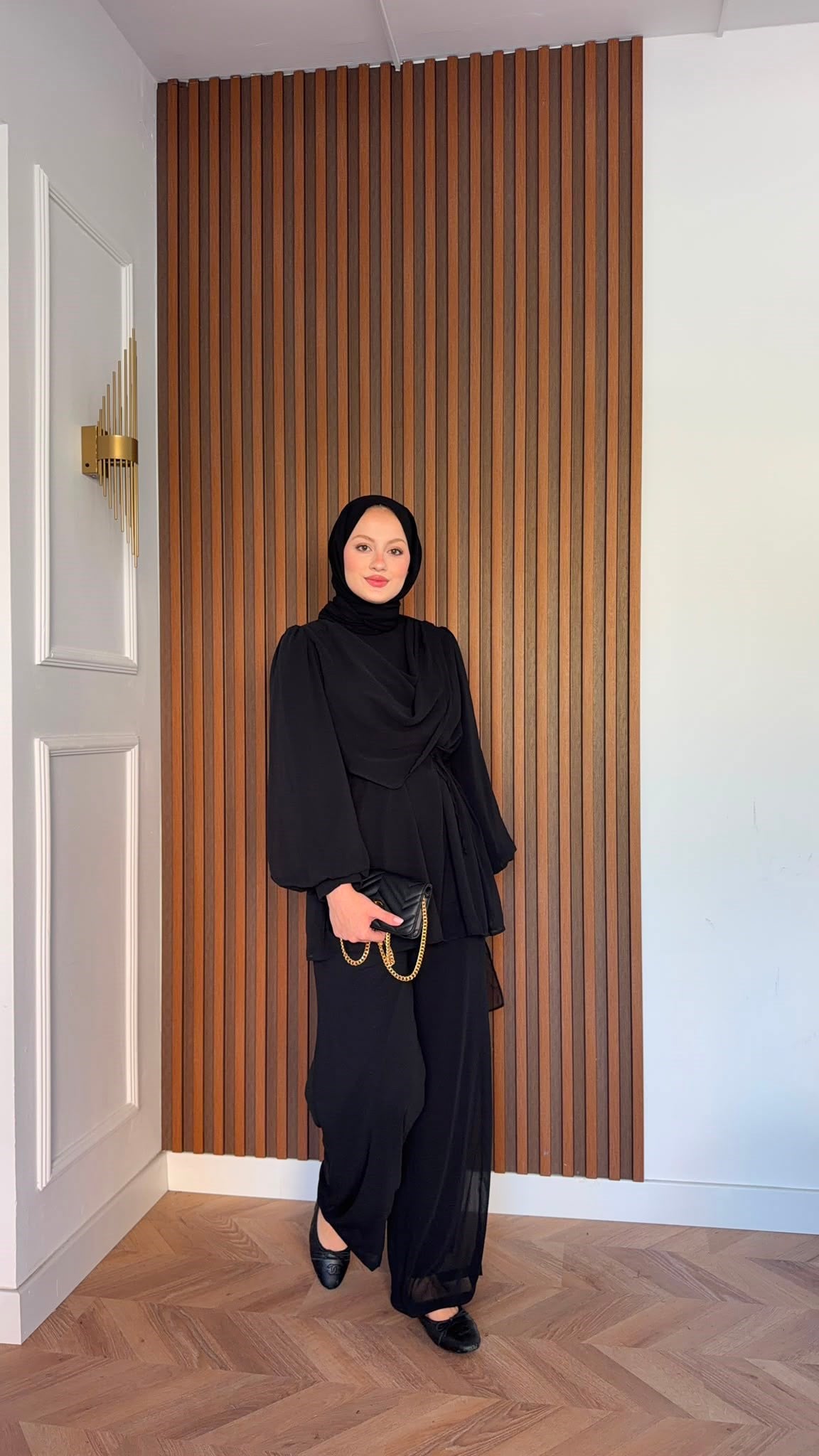 MEYSADESIGN PANTOLON TAKIM Drape Detaylı Şifon Takım Siyah