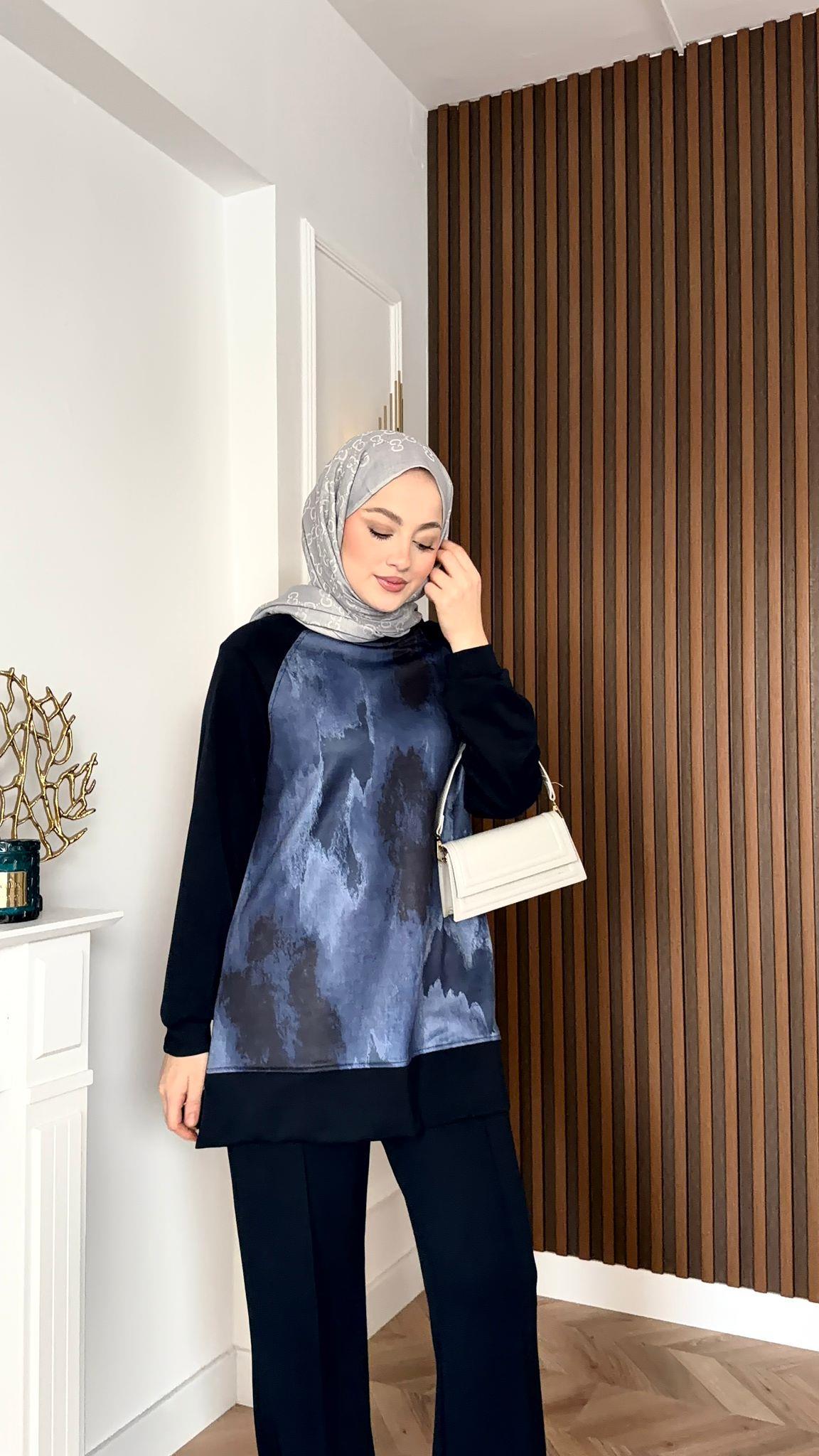 MEYSADESIGN PANTOLON TAKIM Efil Baskılı İkili Takım Lacivert