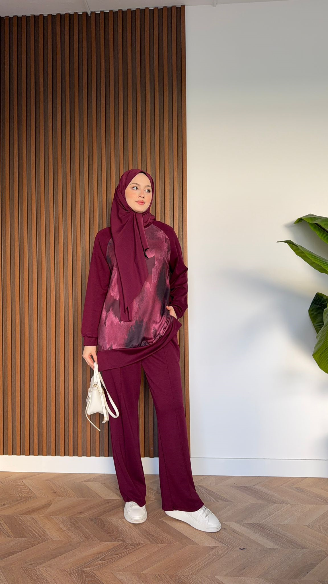 MEYSADESIGN TROUSER SETS Efil Baskılı İkili Takım Bordo