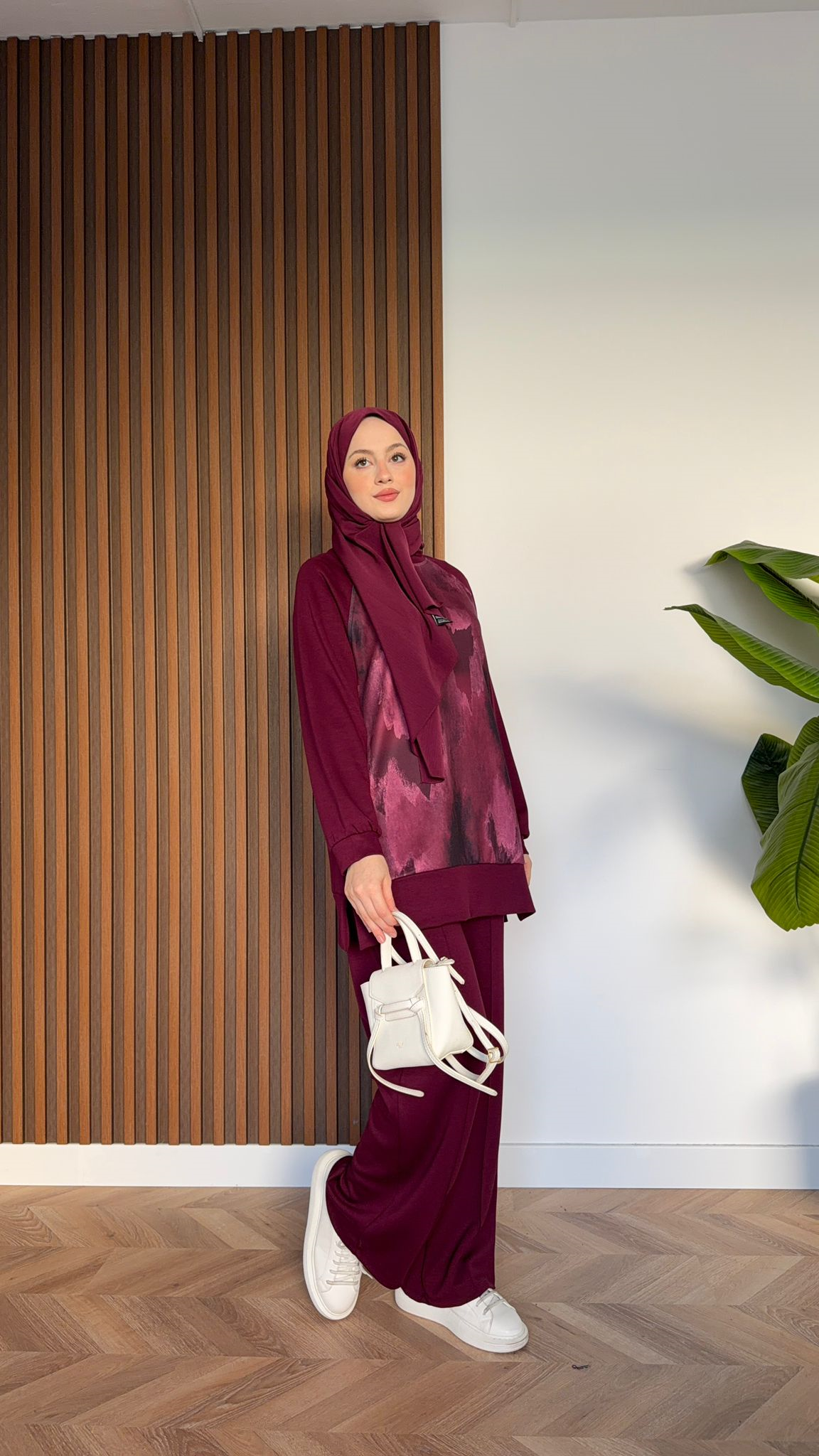 MEYSADESIGN TROUSER SETS Efil Baskılı İkili Takım Bordo
