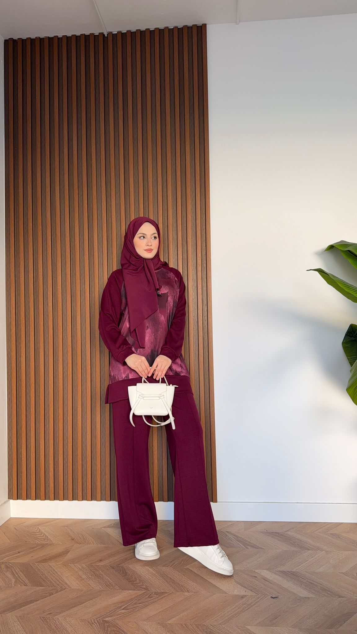 MEYSADESIGN TROUSER SETS Efil Baskılı İkili Takım Bordo
