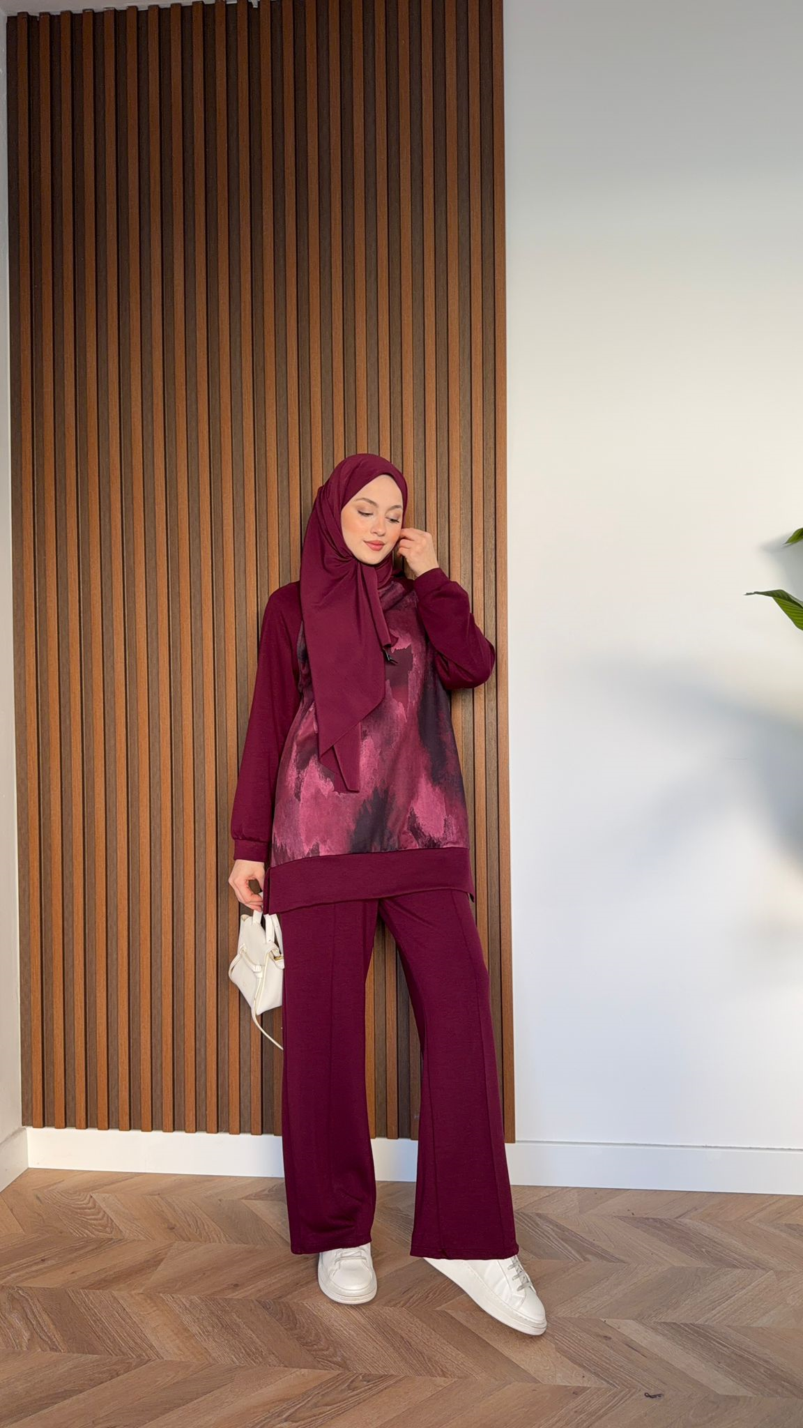MEYSADESIGN TROUSER SETS Efil Baskılı İkili Takım Bordo