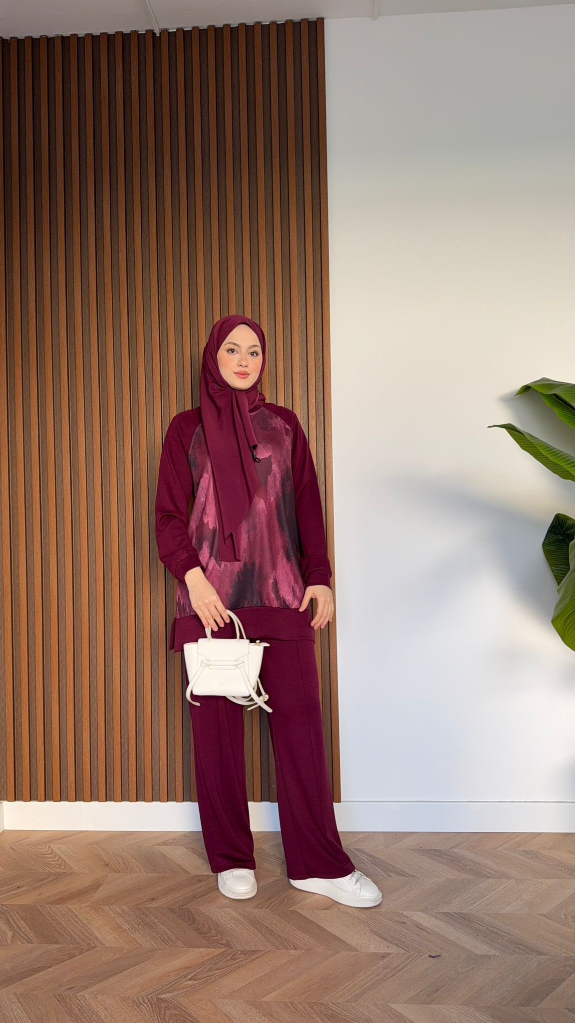 MEYSADESIGN TROUSER SETS Efil Baskılı İkili Takım Bordo