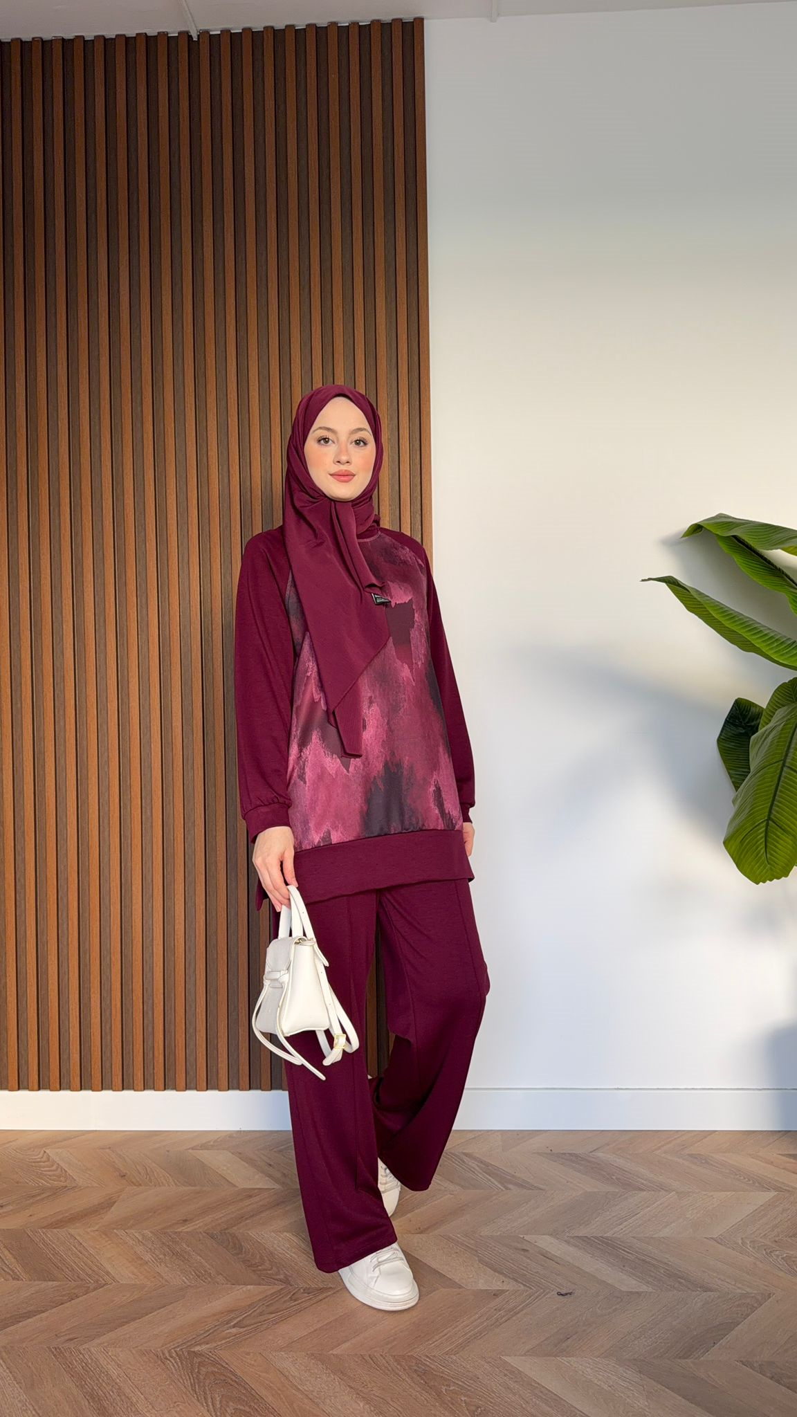 MEYSADESIGN TROUSER SETS Efil Baskılı İkili Takım Bordo