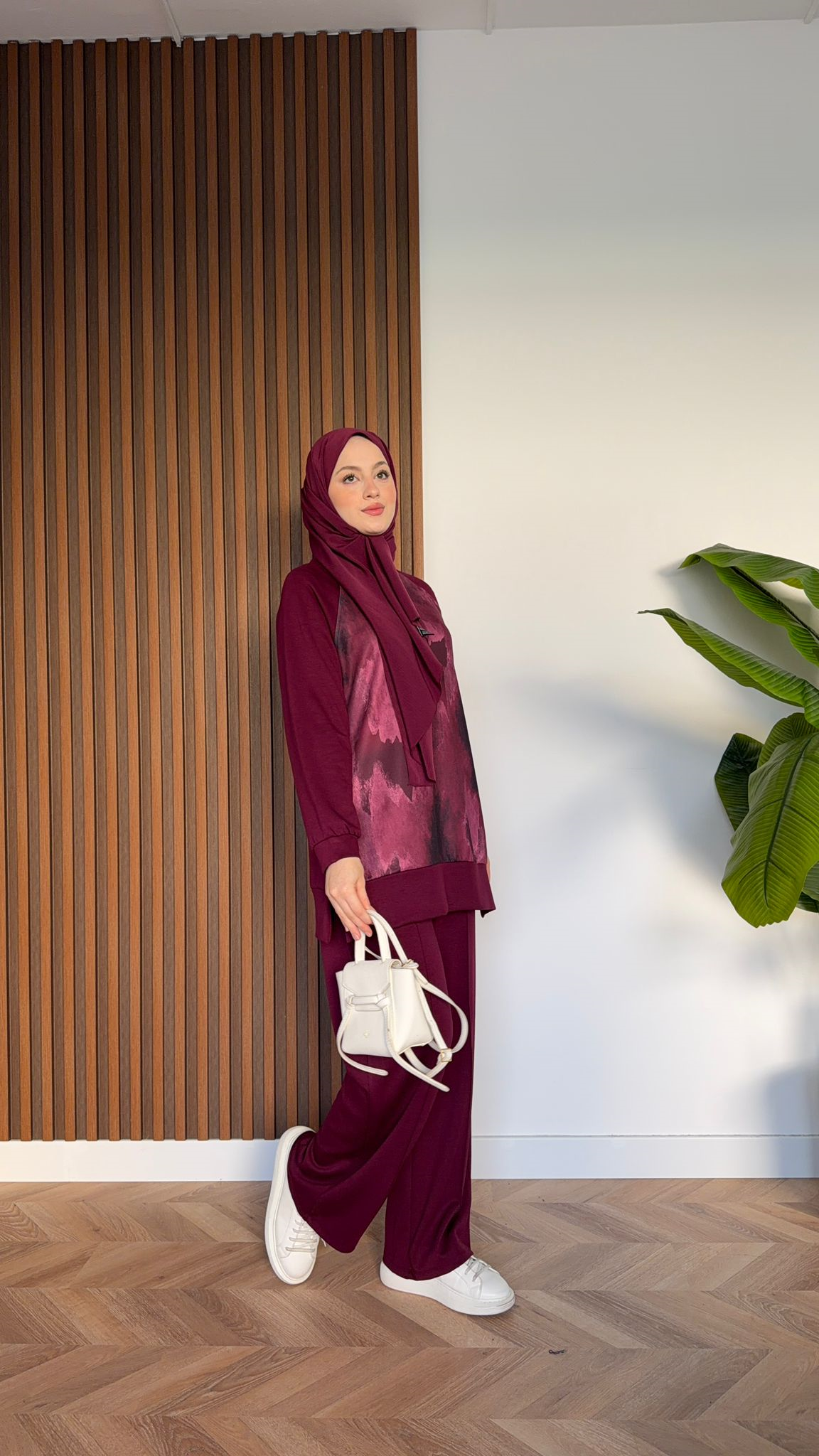 MEYSADESIGN TROUSER SETS Efil Baskılı İkili Takım Bordo