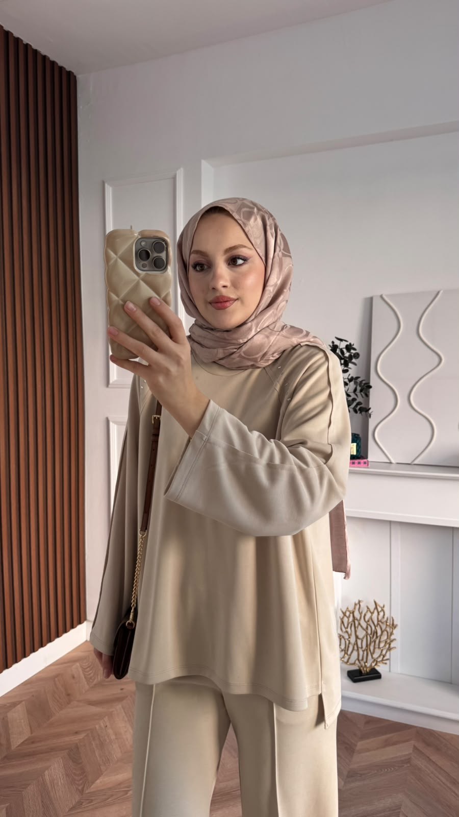 MEYSADESIGN PANTOLON TAKIM Efor Taşlı Pike İkili Takım Bej