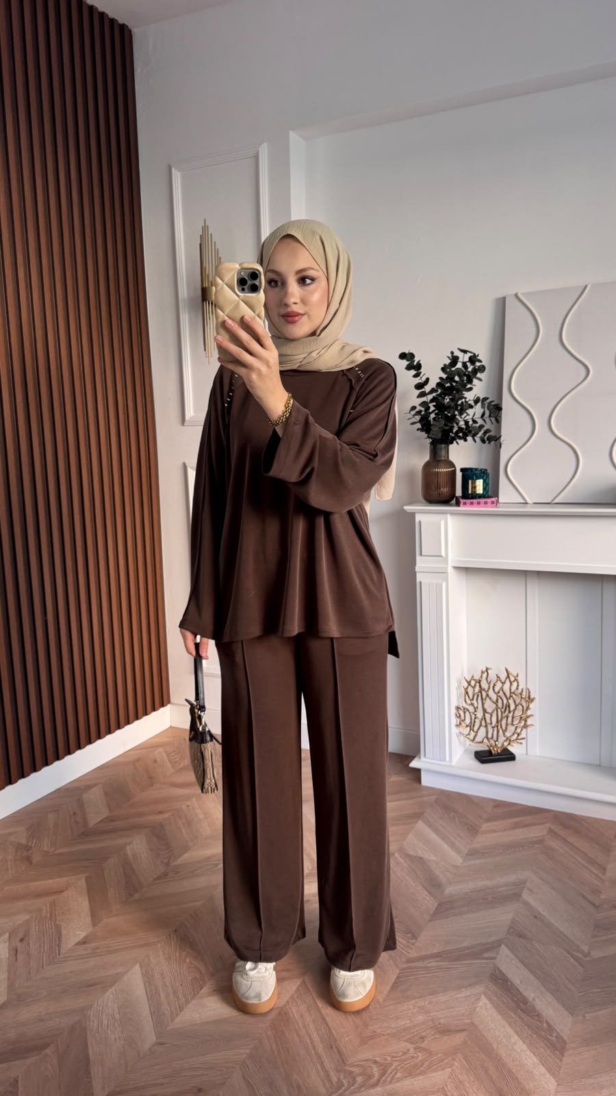 MEYSADESIGN PANTOLON TAKIM Efor Taşlı Pike İkili Takım Acı Kahve