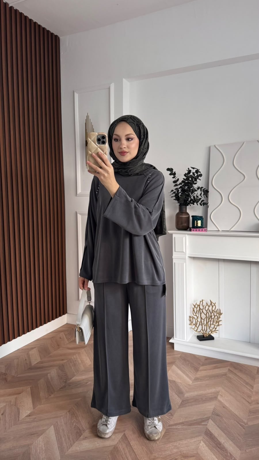 MEYSADESIGN PANTOLON TAKIM Efor Taşlı Pike İkili Takım Antrasit