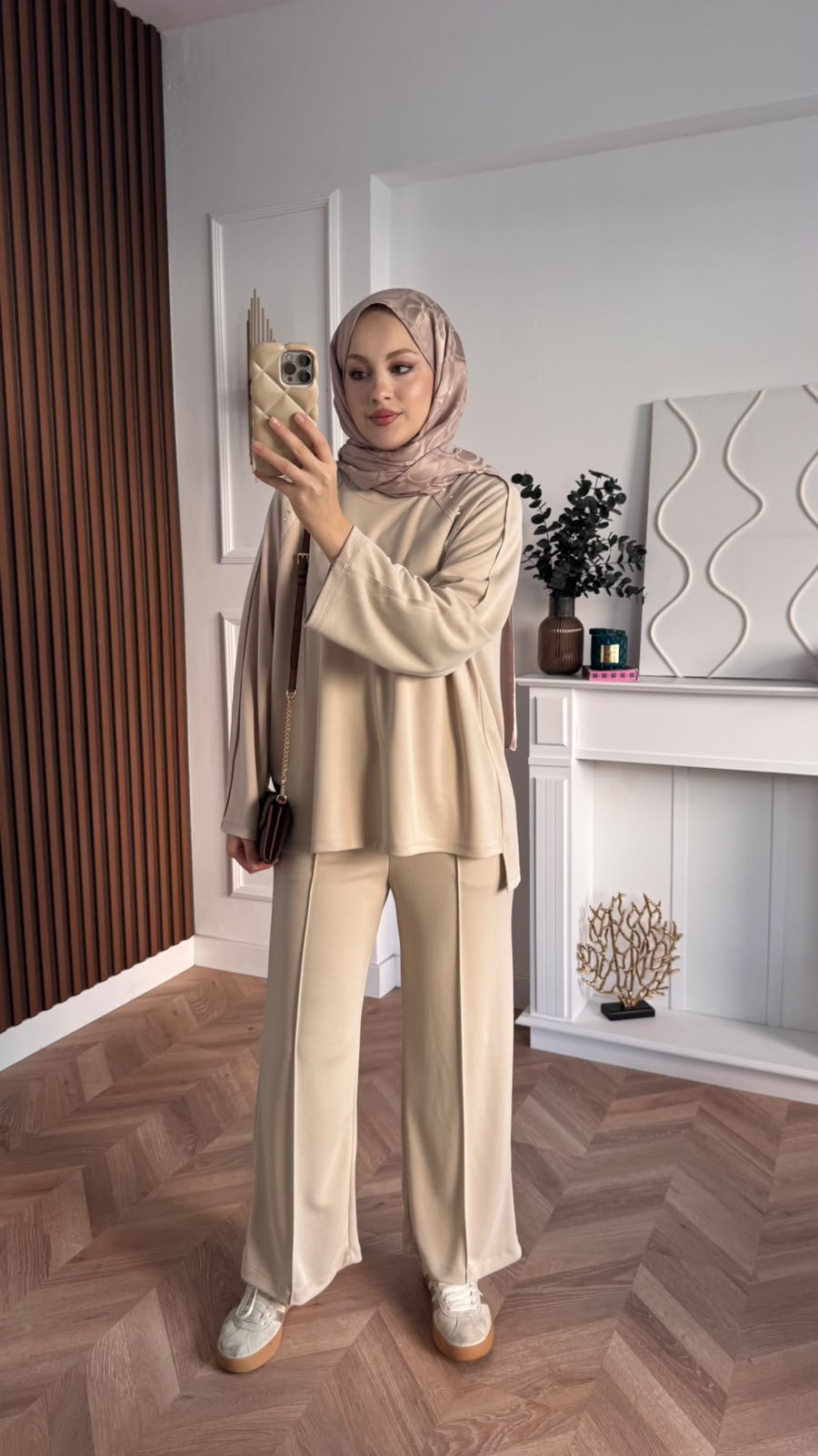 MEYSADESIGN PANTOLON TAKIM Efor Taşlı Pike İkili Takım Bej
