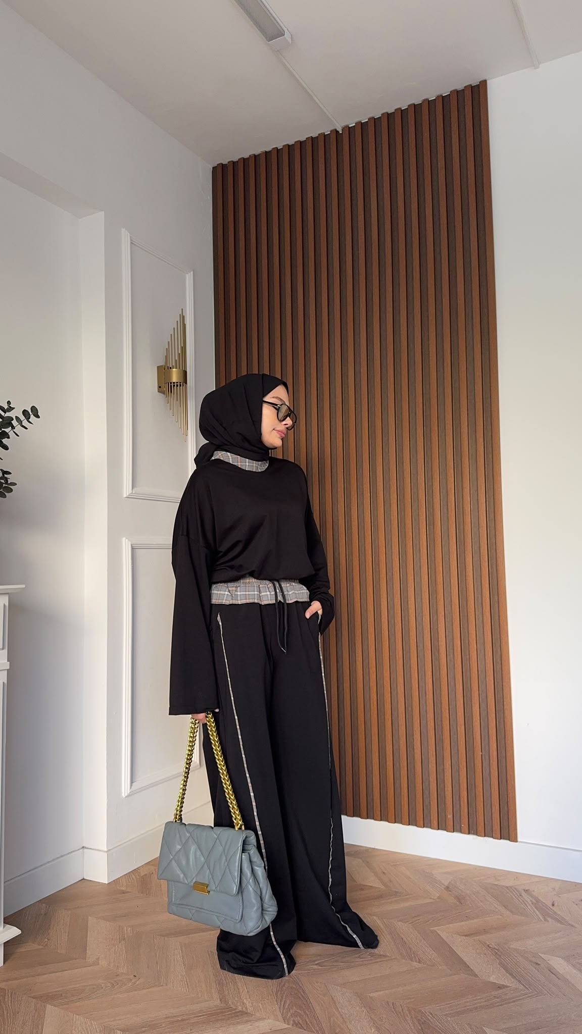 MEYSADESIGN PANTOLON TAKIM Ekose Detaylı İkili Takım Siyah