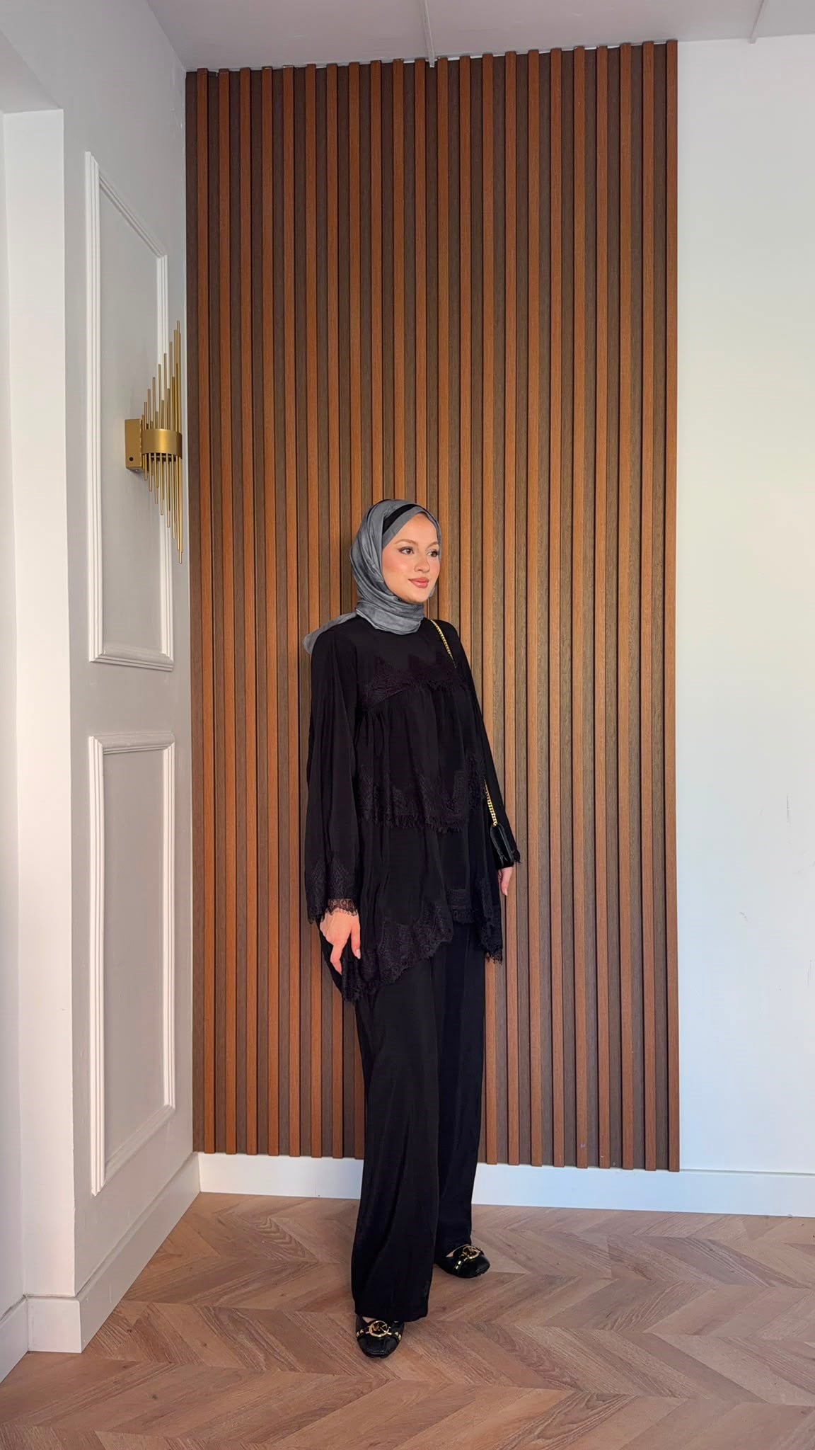 MEYSADESIGN PANTOLON TAKIM Elora Dantelli Tensel Takım Siyah
