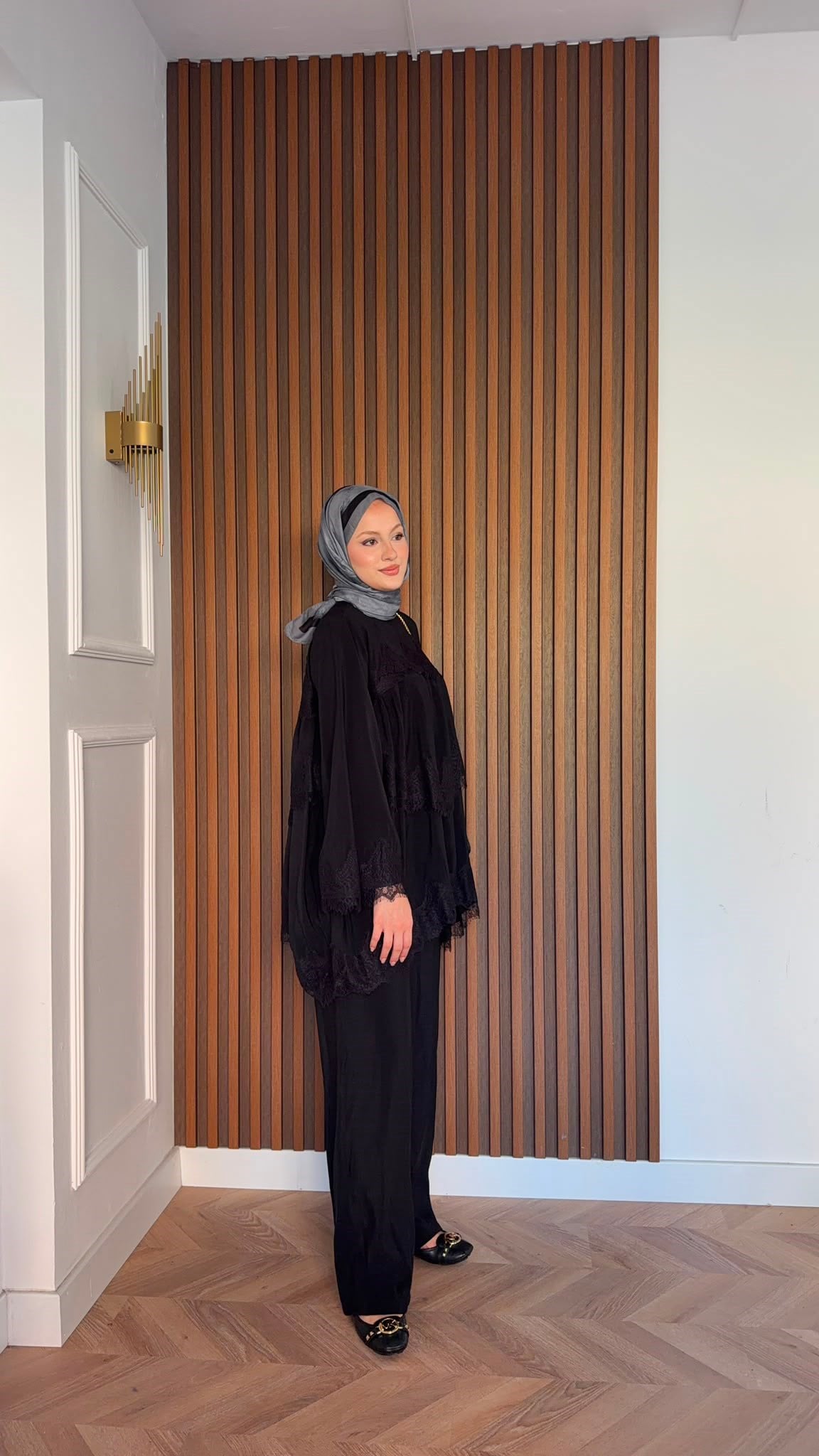 MEYSADESIGN PANTOLON TAKIM Elora Dantelli Tensel Takım Siyah