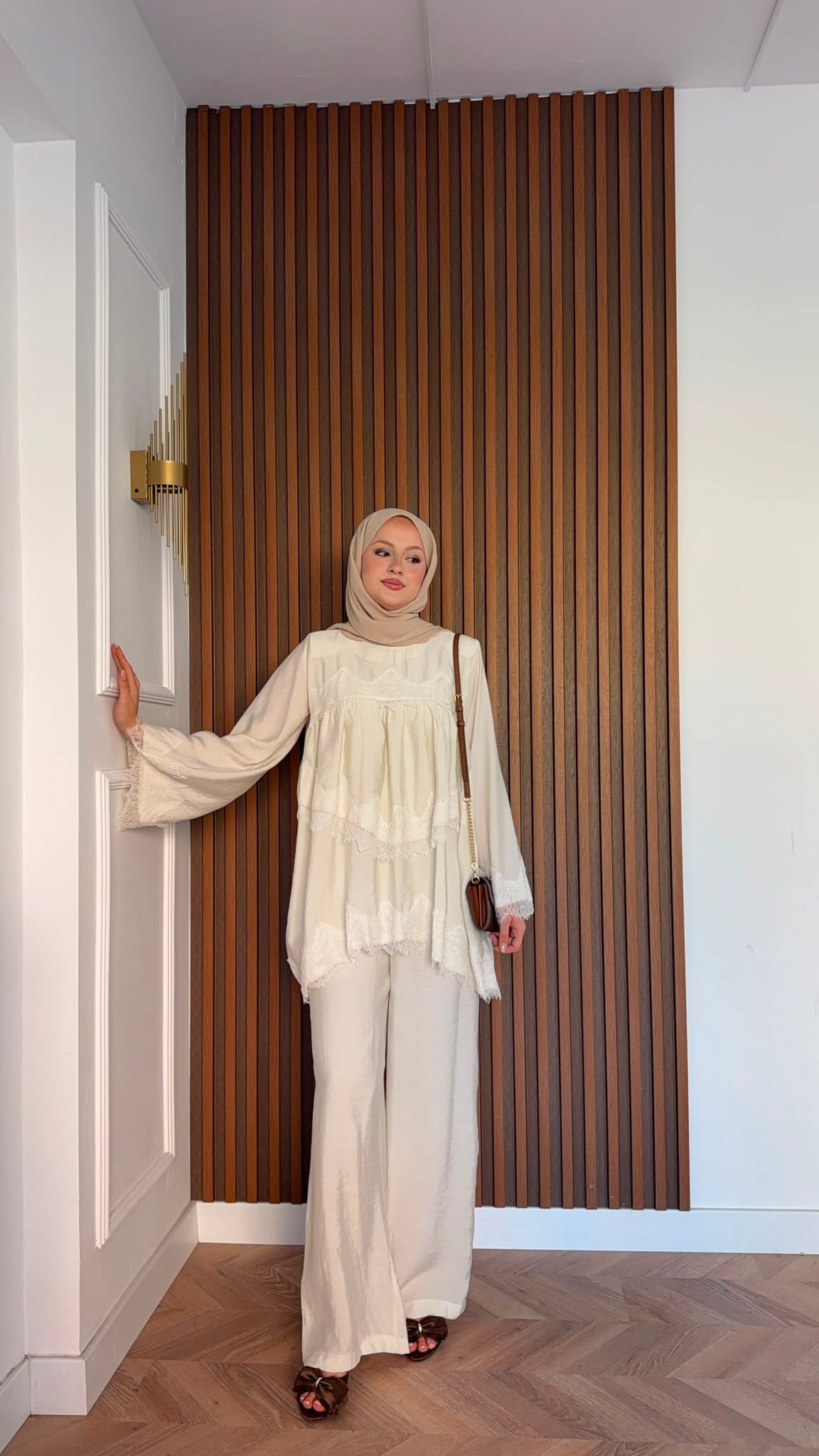 MEYSADESIGN PANTOLON TAKIM Elora Dantelli Tensel Takım Ekru