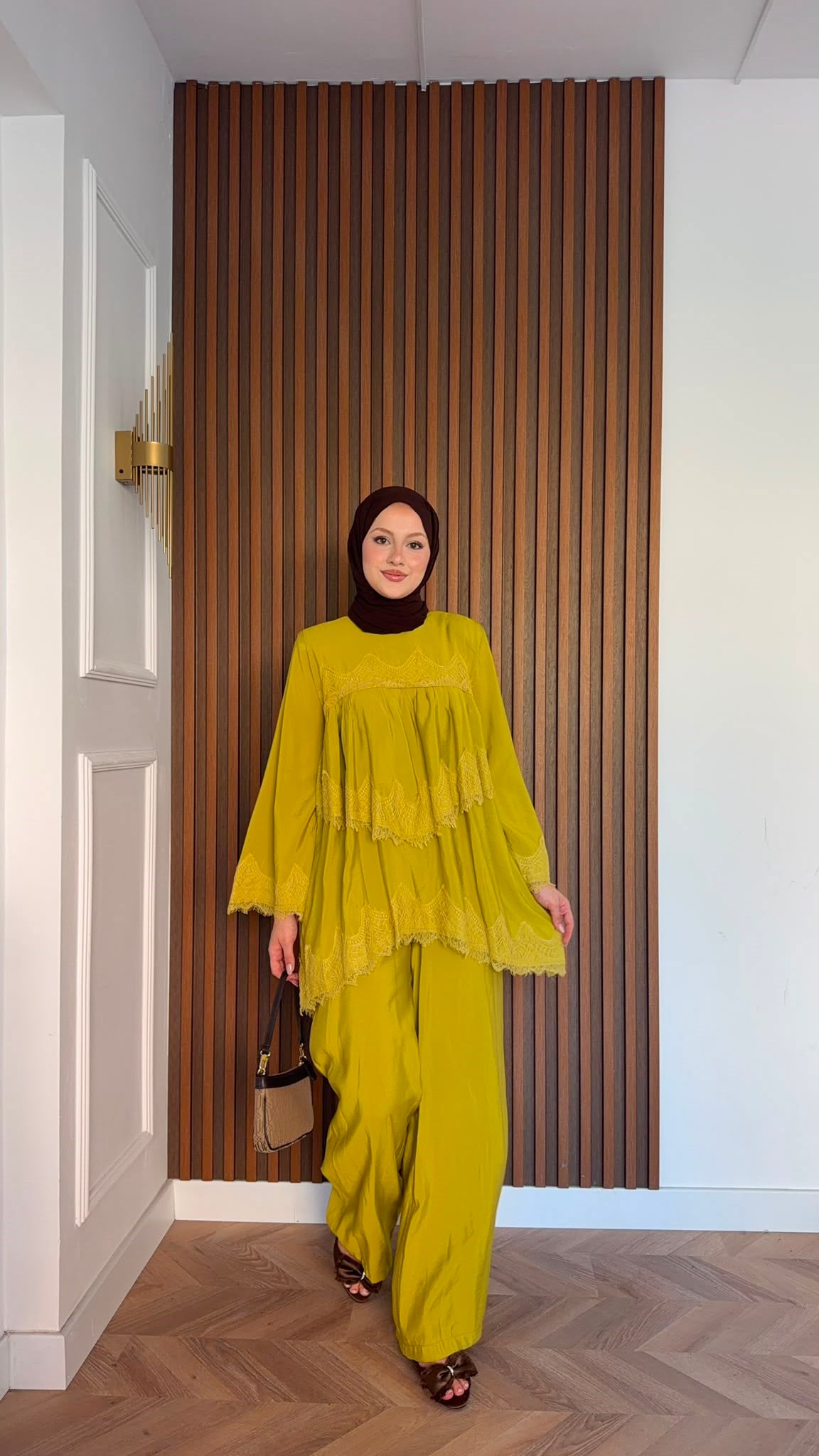 MEYSADESIGN PANTOLON TAKIM Elora Dantelli Tensel Takım Yağ Yeşili