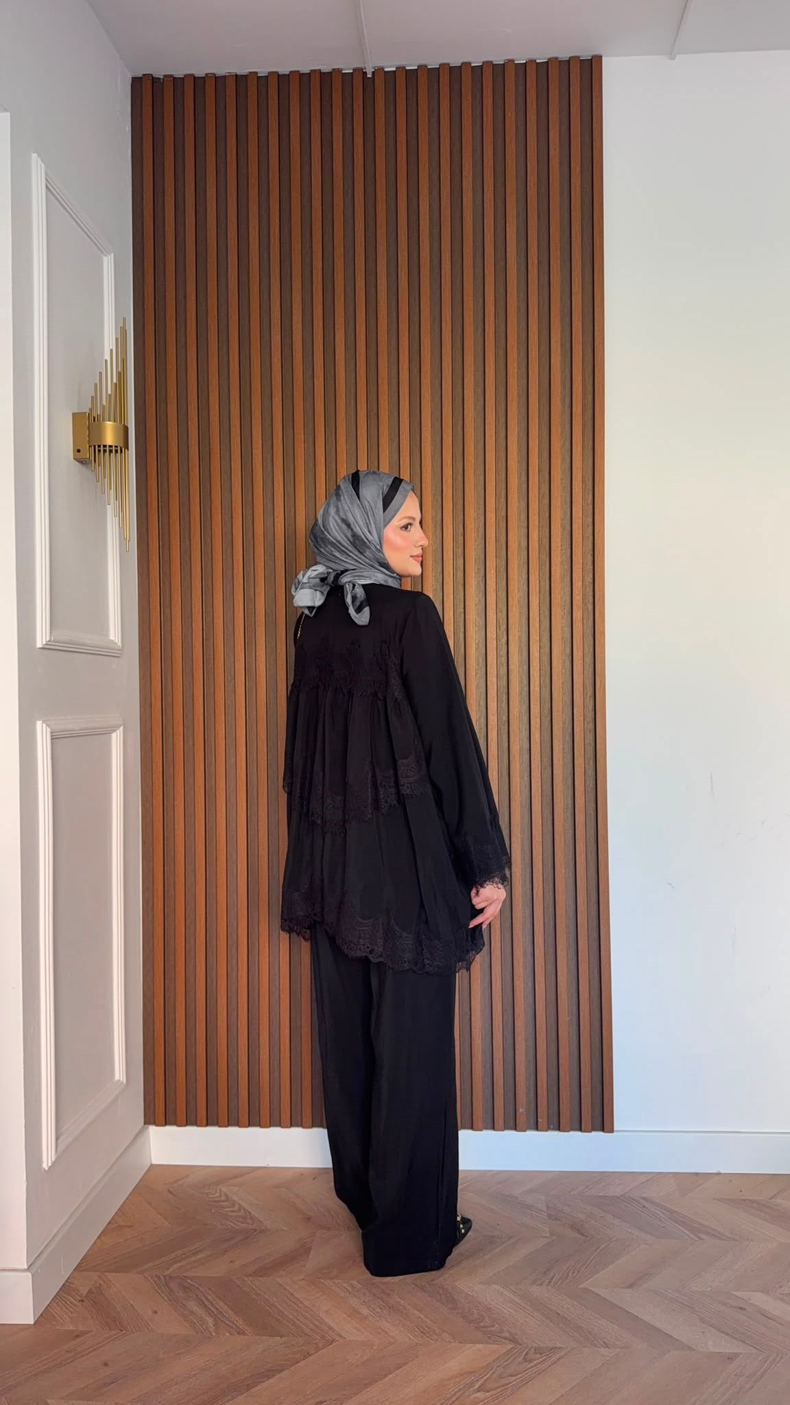 MEYSADESIGN PANTOLON TAKIM Elora Dantelli Tensel Takım Siyah