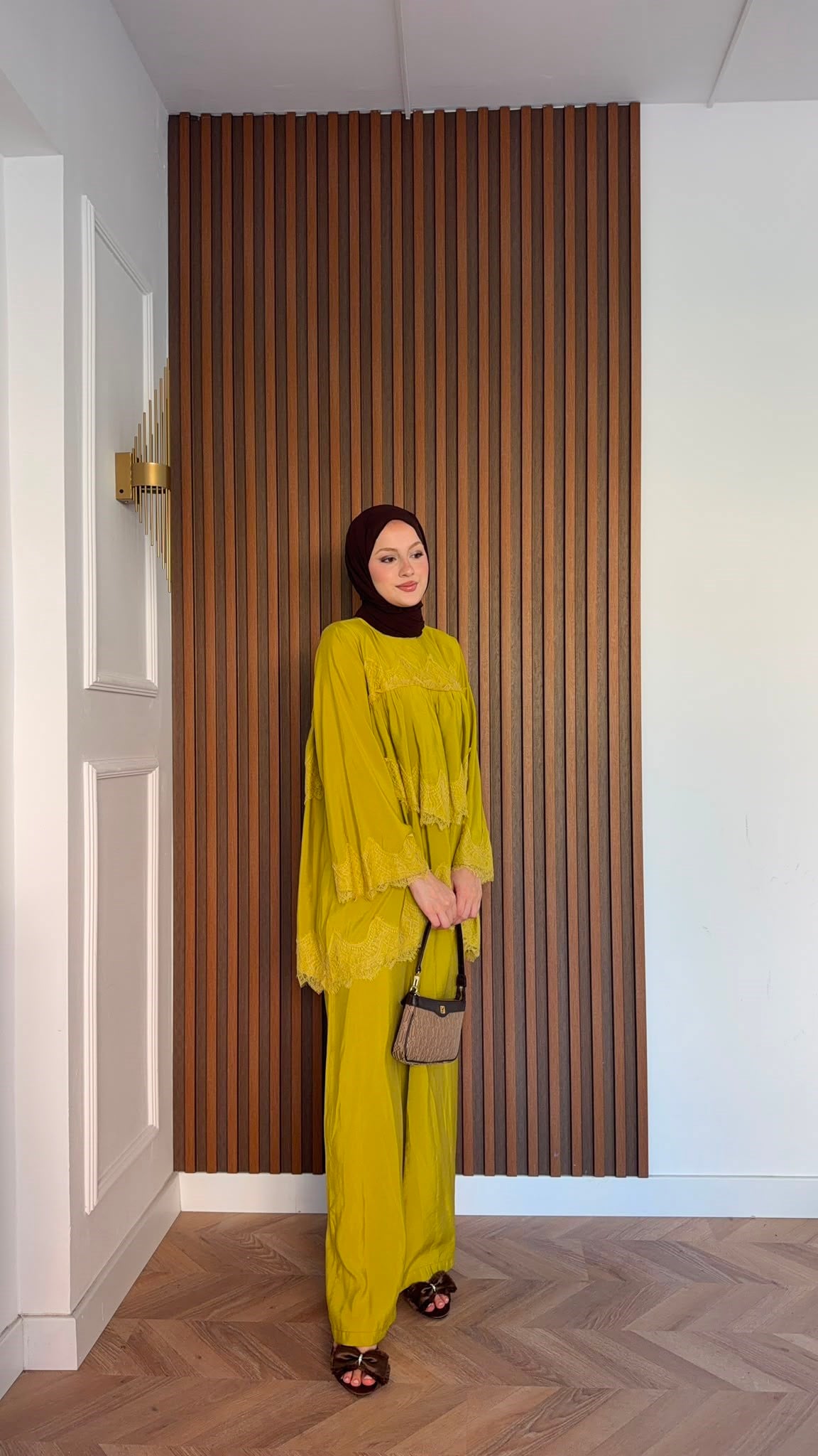 MEYSADESIGN PANTOLON TAKIM Elora Dantelli Tensel Takım Yağ Yeşili