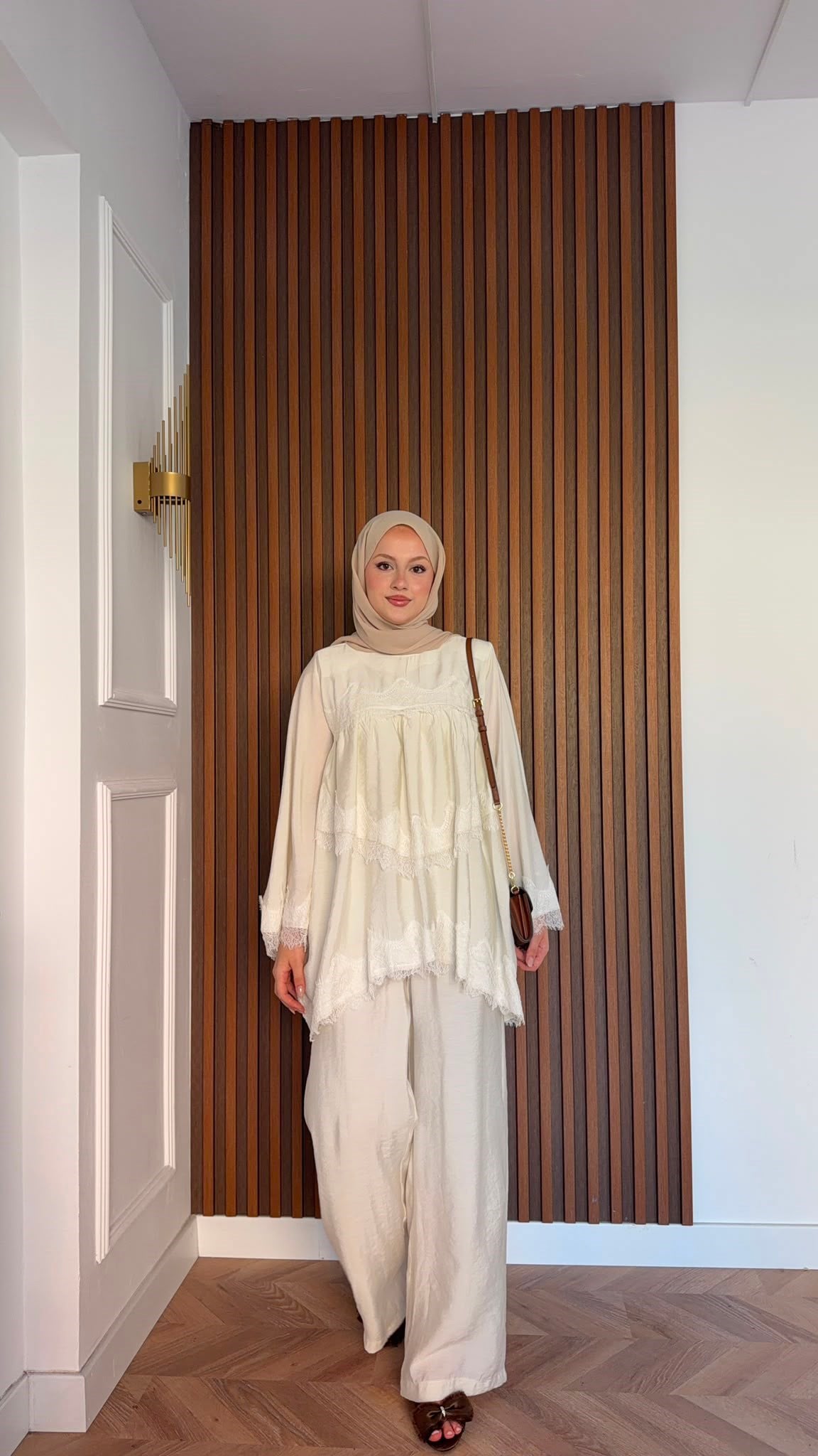 MEYSADESIGN PANTOLON TAKIM Elora Dantelli Tensel Takım Ekru
