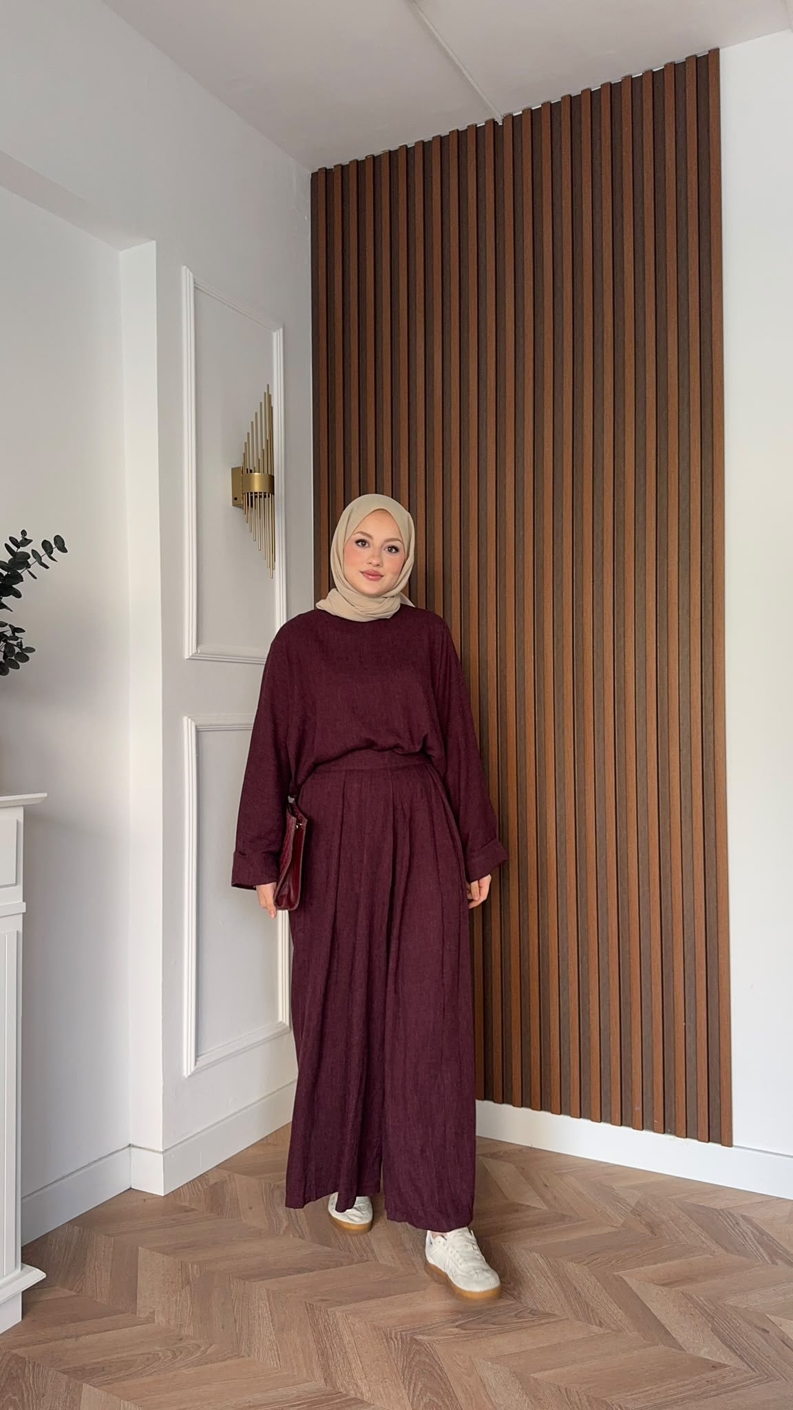 MEYSADESIGN PANTOLON TAKIM Esin Pamuklu Pantolonlu Takım Bordo