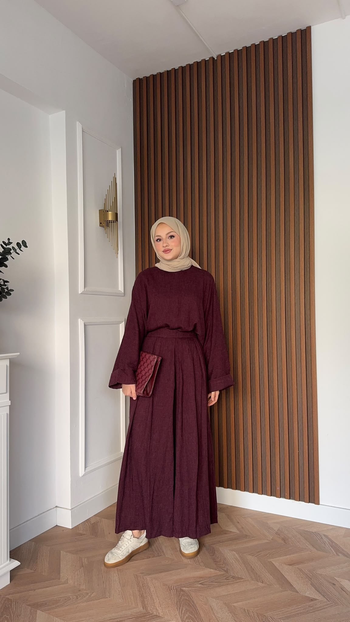 MEYSADESIGN PANTOLON TAKIM Esin Pamuklu Pantolonlu Takım Bordo