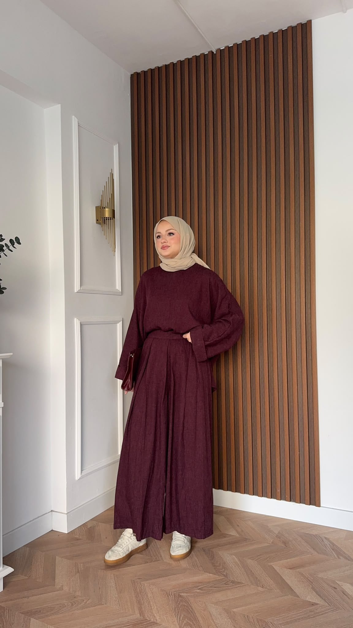 MEYSADESIGN PANTOLON TAKIM Esin Pamuklu Pantolonlu Takım Bordo