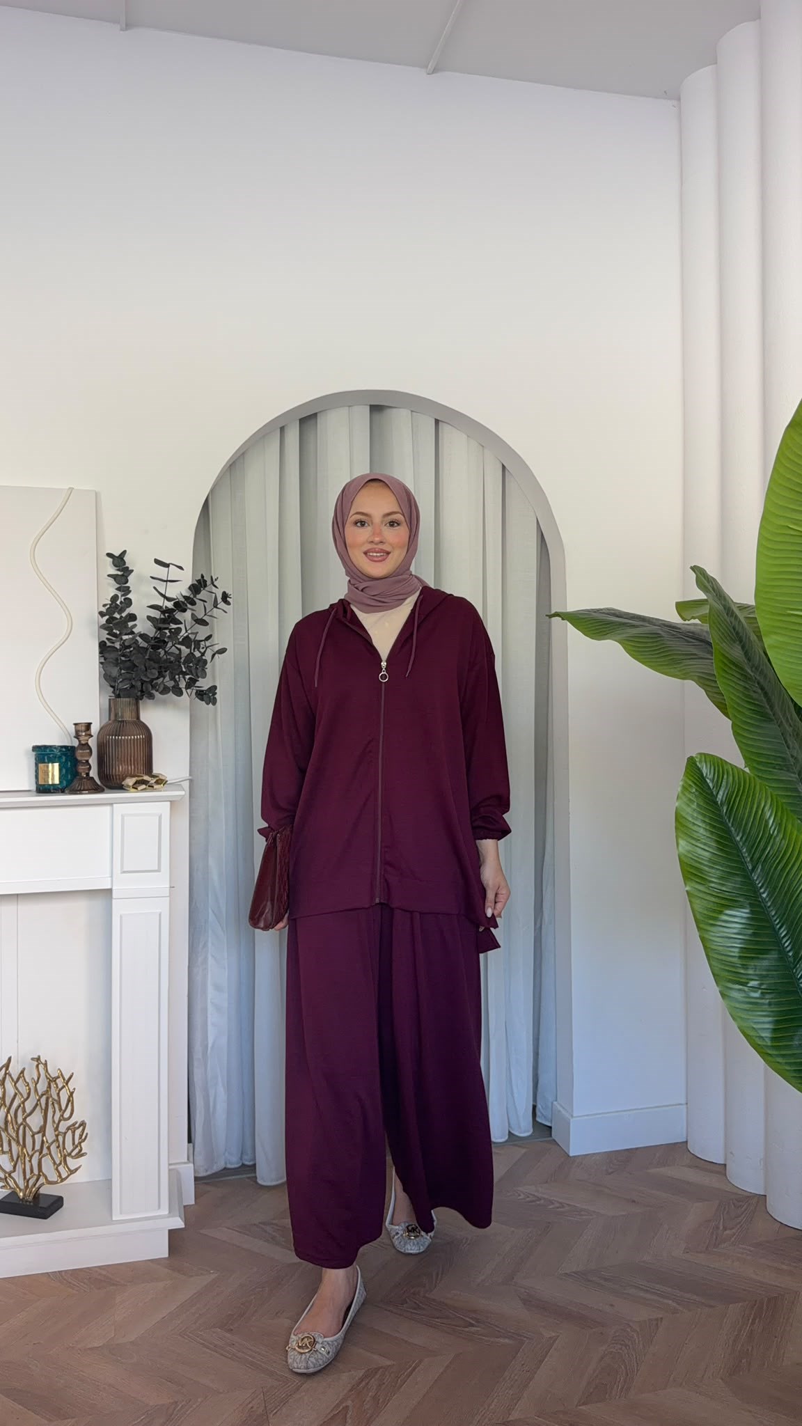 MEYSADESIGN PANTOLON TAKIM Fermuarlı Oysh İkili Takım Bordo