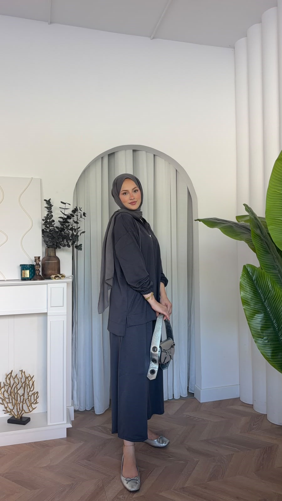 MEYSADESIGN PANTOLON TAKIM Fermuarlı Oysh İkili Takım Antrasit