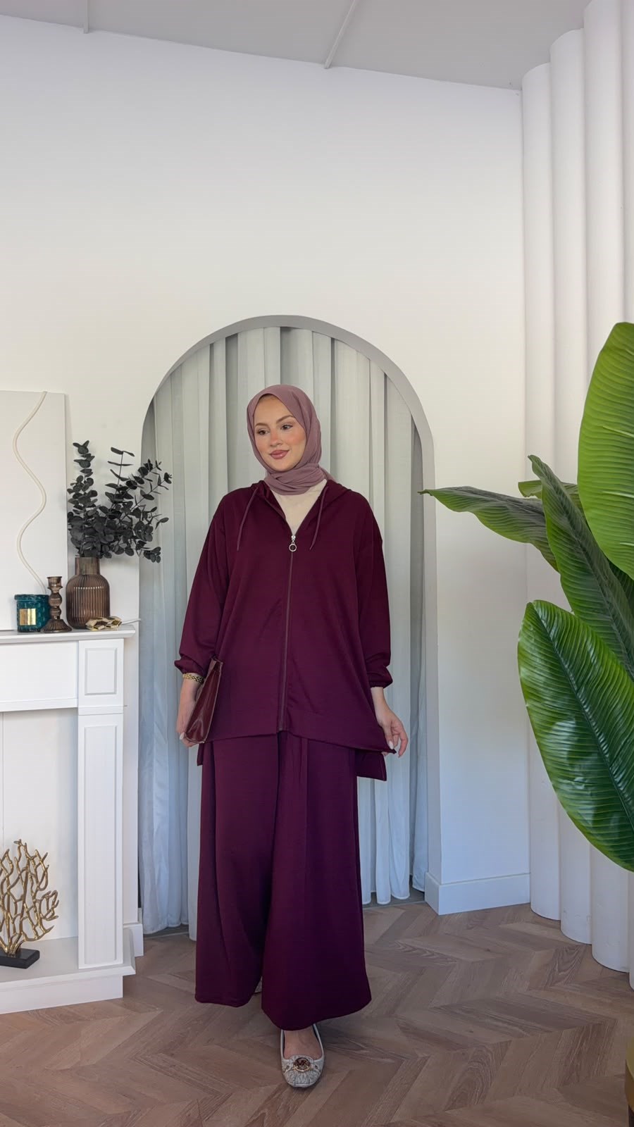 MEYSADESIGN PANTOLON TAKIM Fermuarlı Oysh İkili Takım Bordo