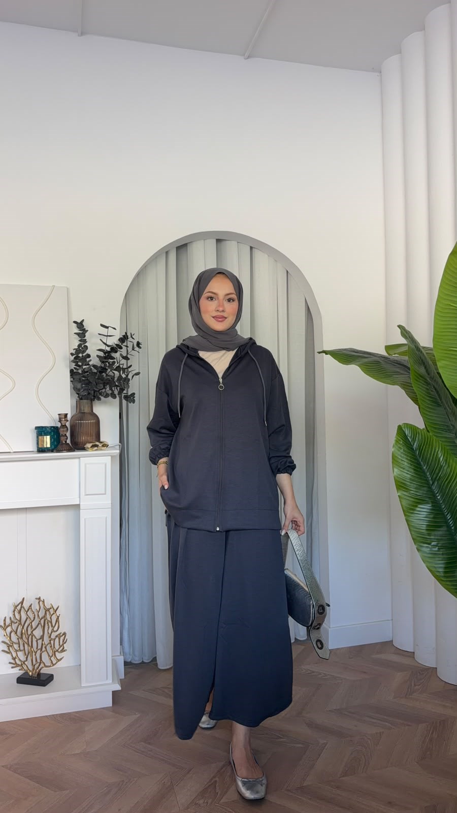 MEYSADESIGN PANTOLON TAKIM Fermuarlı Oysh İkili Takım Antrasit