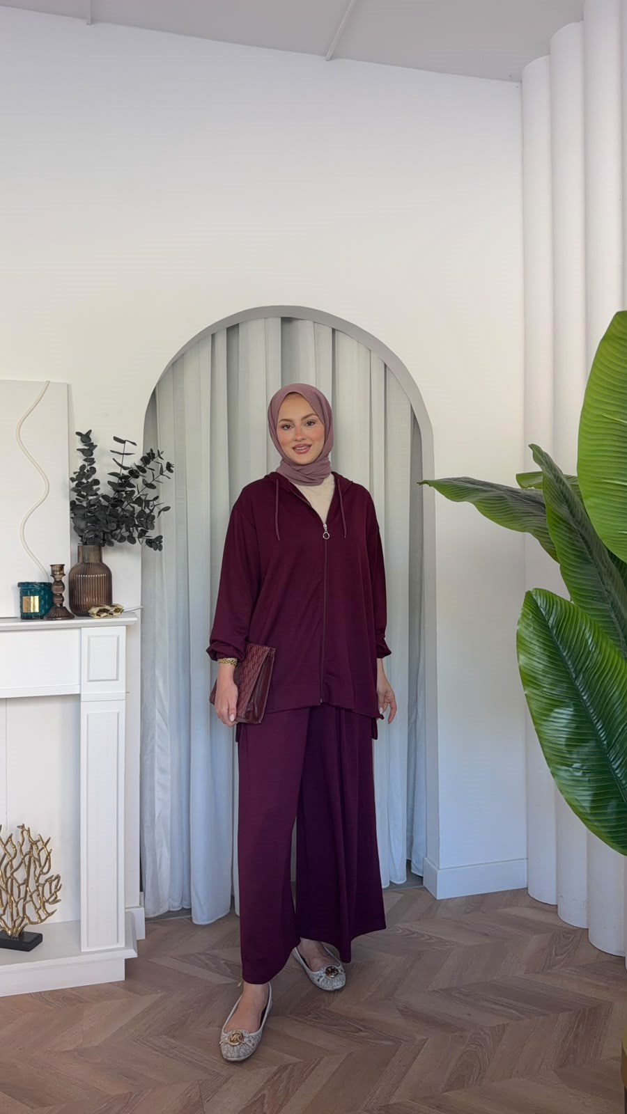 MEYSADESIGN PANTOLON TAKIM Fermuarlı Oysh İkili Takım Bordo