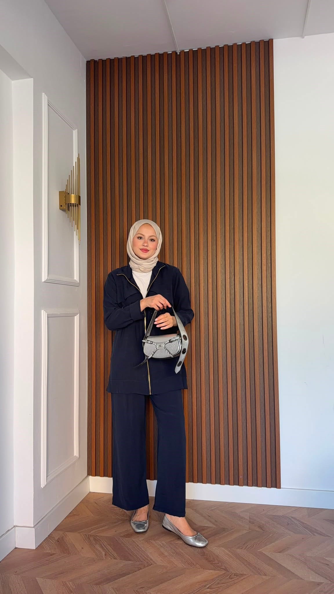 MEYSADESIGN PANTOLON TAKIM Gold Taş Baskılı Tensel İkili Takım Lacivert